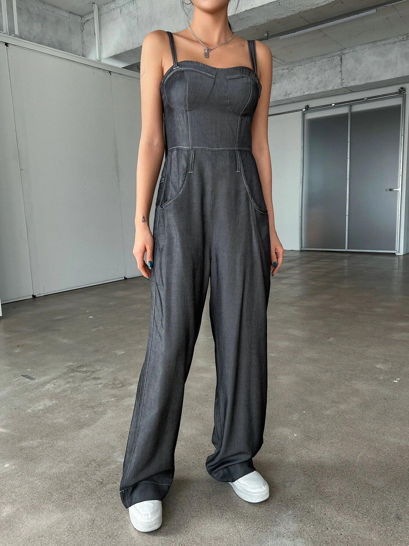 Casual Pocket Zip Cami Jumpsuit-Comfy Jumpsuits