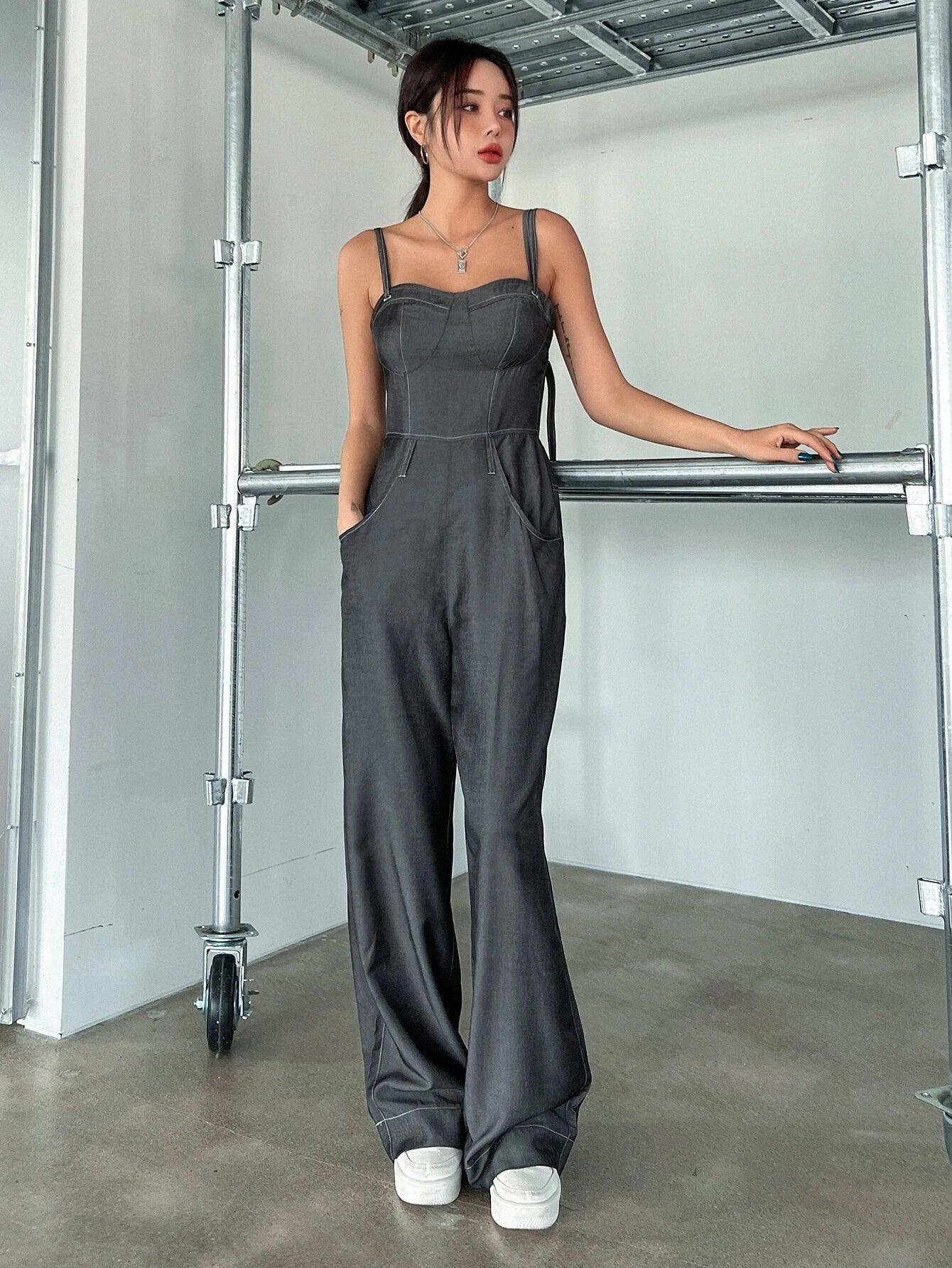 Casual Pocket Zip Cami Jumpsuit-Comfy Jumpsuits