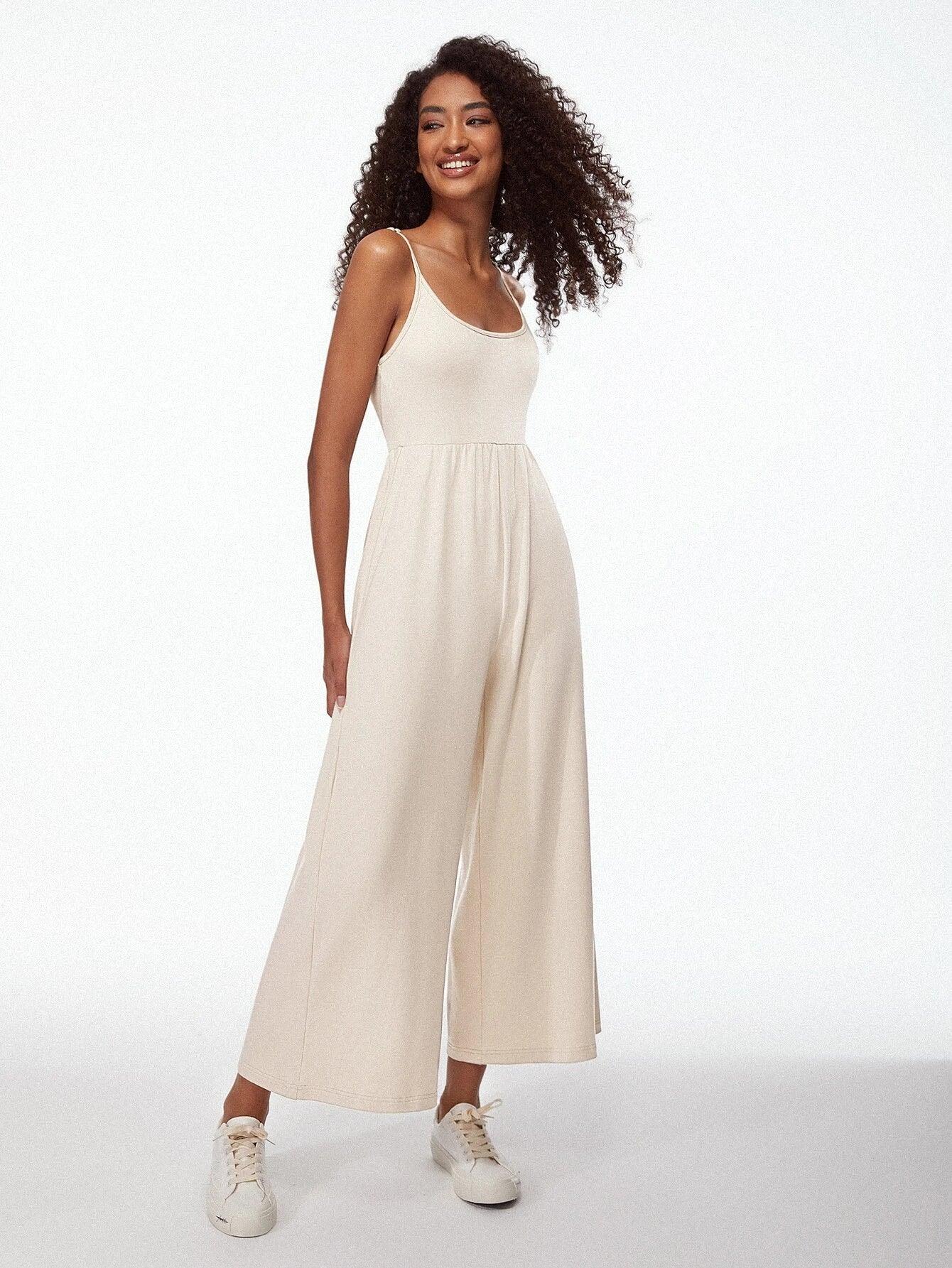 Cotton Solid Coloured Cami Jumpsuit-Comfy Jumpsuits