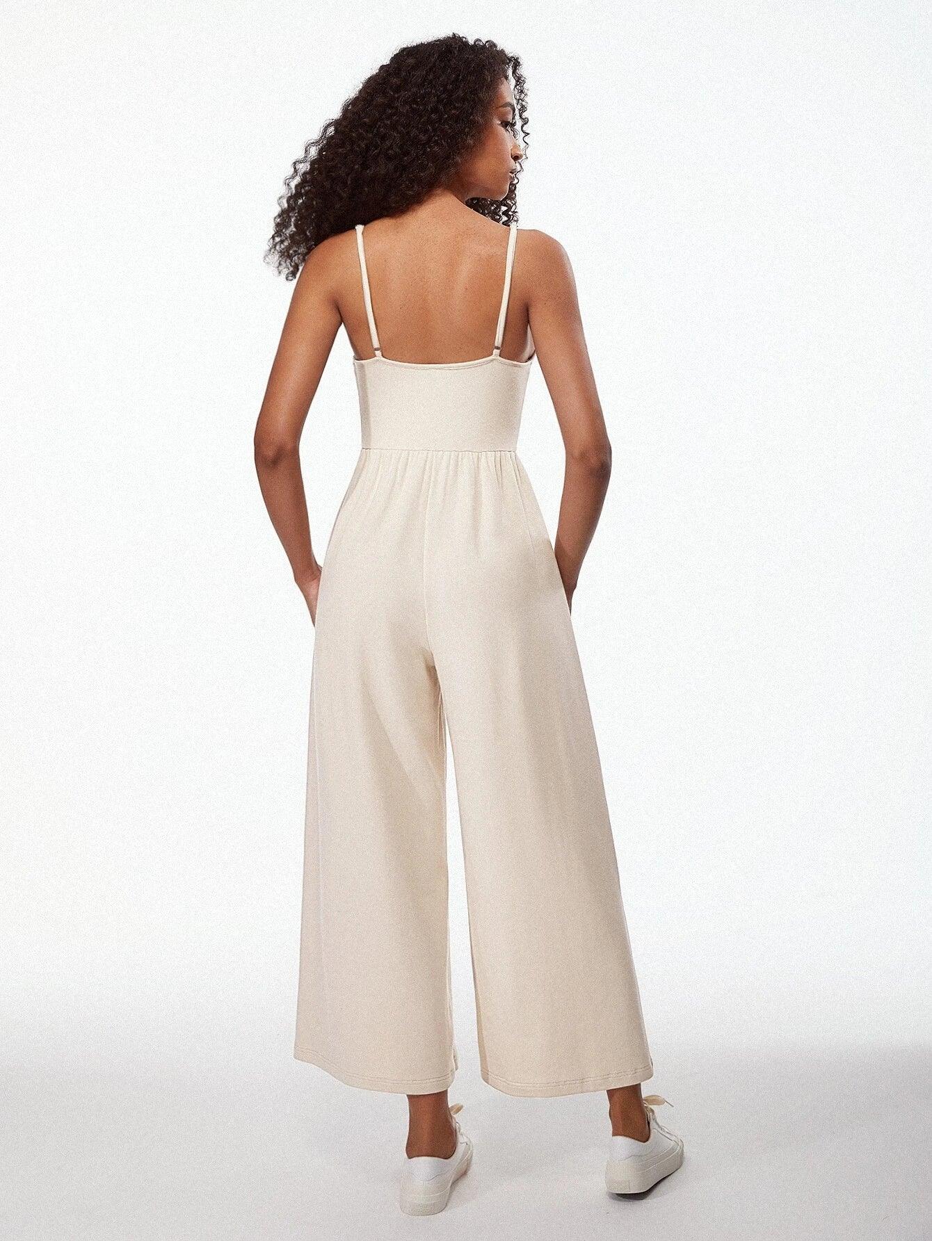 Cotton Solid Coloured Cami Jumpsuit-Comfy Jumpsuits