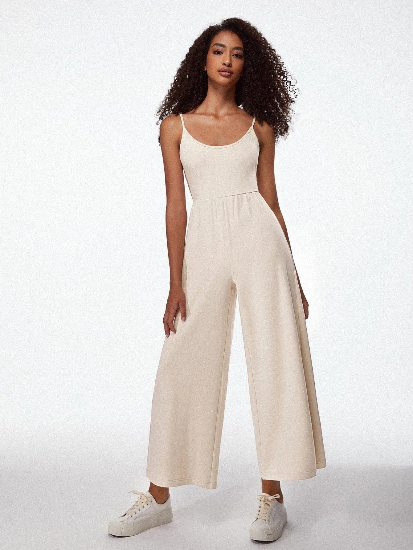 Cotton Solid Coloured Cami Jumpsuit-Comfy Jumpsuits