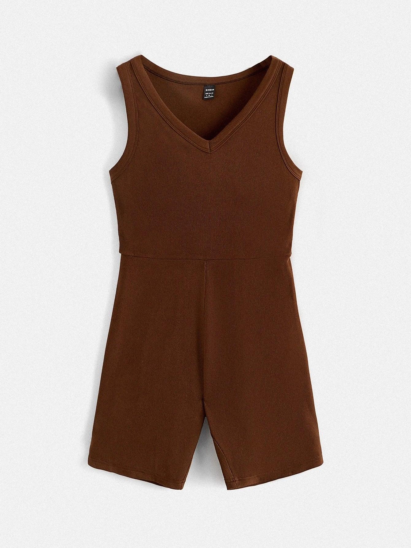 Cotton Solid V Neck Romper-Comfy Jumpsuits