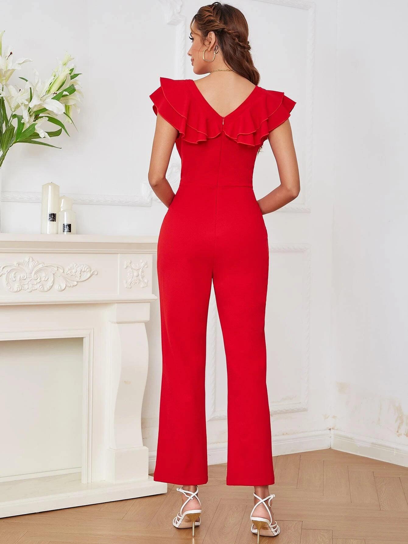 V-Neck Butterfly Sleeve Jumpsuit-Comfy Jumpsuits