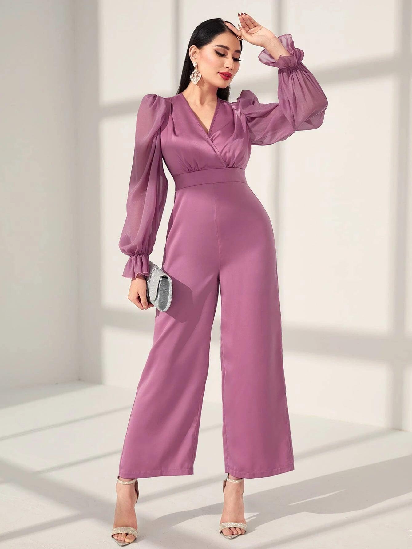 Ruffle Sleeved Jumpsuit-Comfy Jumpsuits