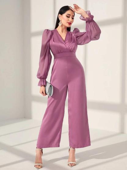 Ruffle Sleeved Jumpsuit-Comfy Jumpsuits