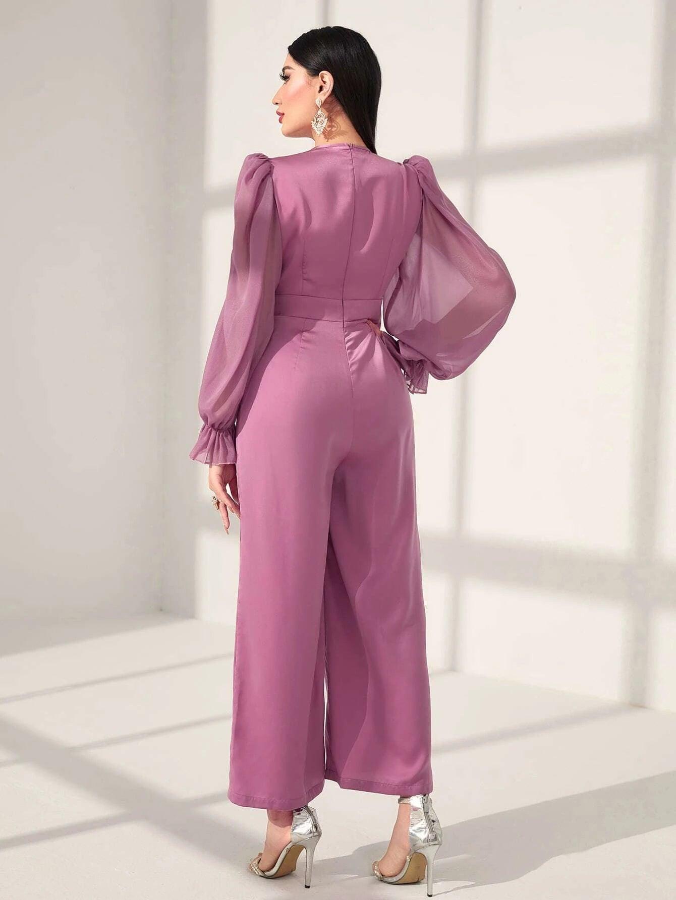 Ruffle Sleeved Jumpsuit-Comfy Jumpsuits