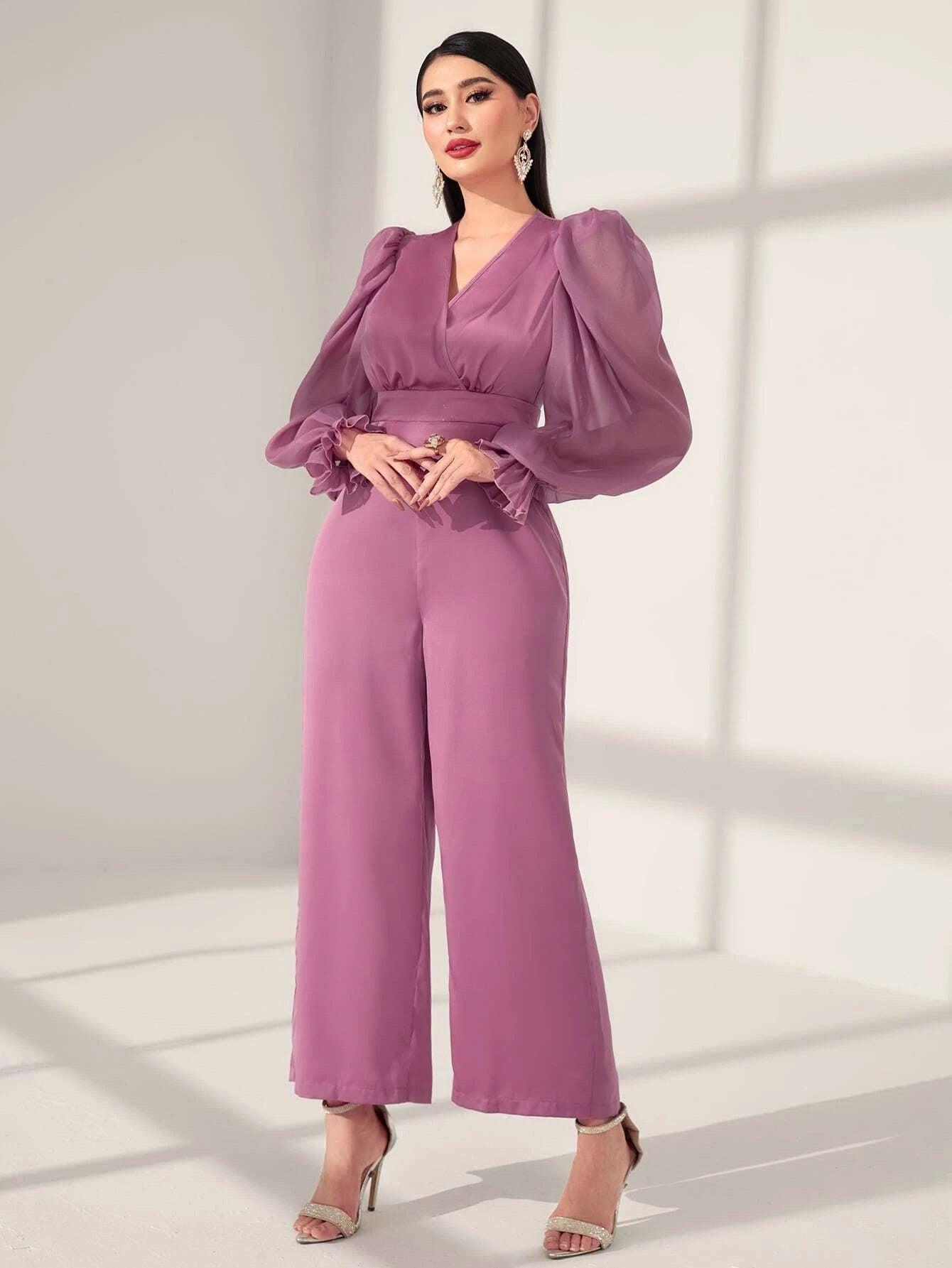 Ruffle Sleeved Jumpsuit-Comfy Jumpsuits