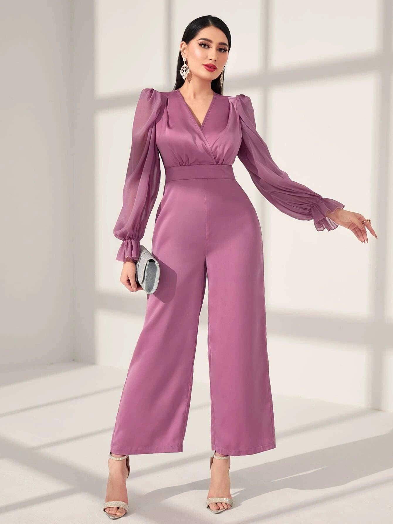 Ruffle Sleeved Jumpsuit-Comfy Jumpsuits