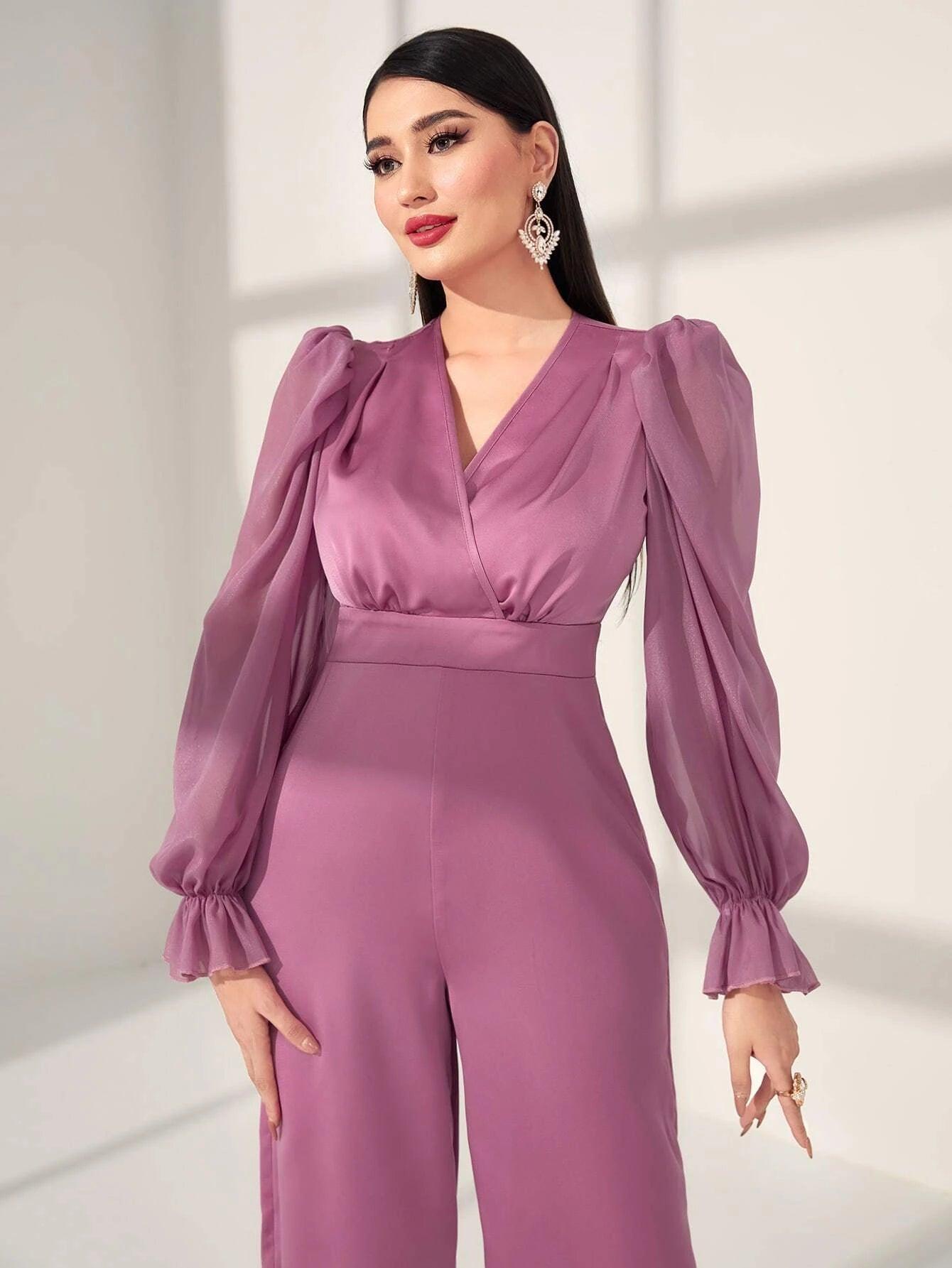 Ruffle Sleeved Jumpsuit-Comfy Jumpsuits