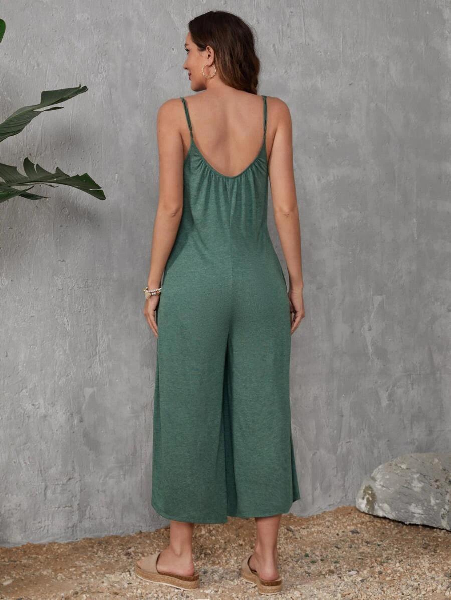 Solid Colored Pocket Cami Jumpsuit-Comfy Jumpsuits