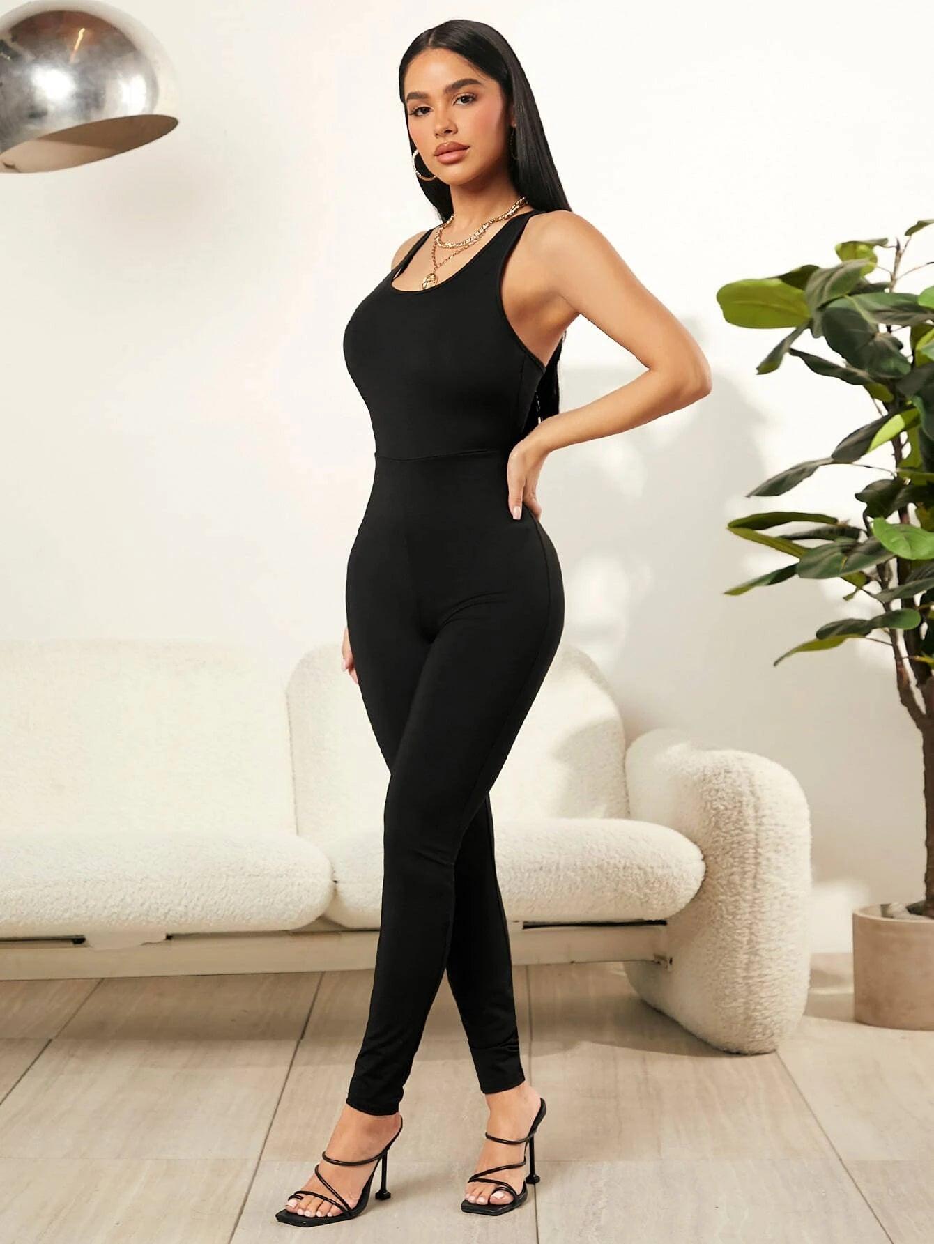 Crisscross Backless Unitard Jumpsuit-Comfy Jumpsuits