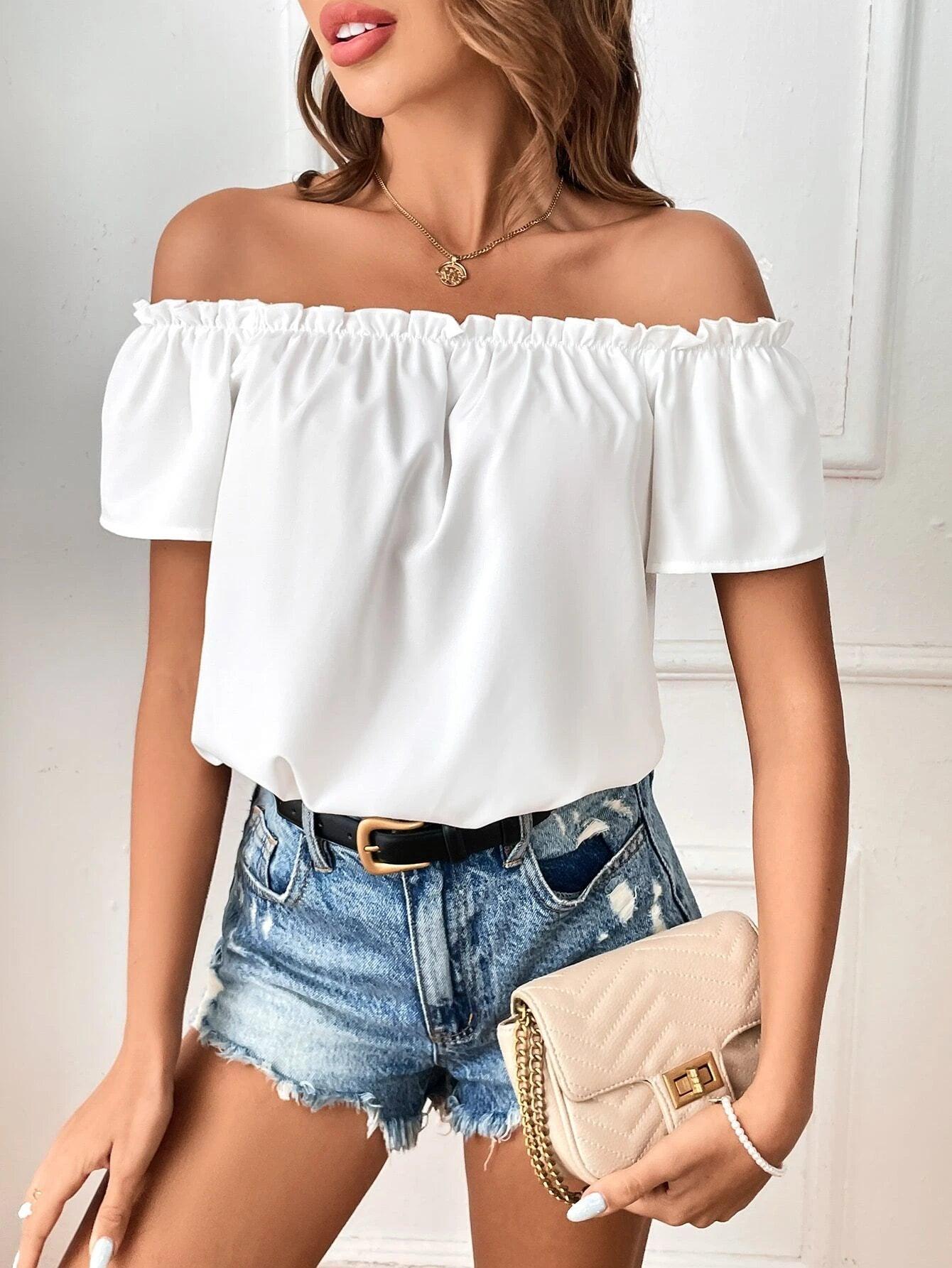 Off Shoulder Solid Coloured Bodysuit-Comfy Jumpsuits