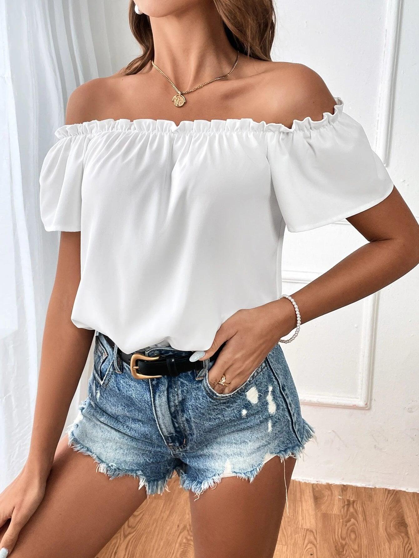 Off Shoulder Solid Coloured Bodysuit-Comfy Jumpsuits