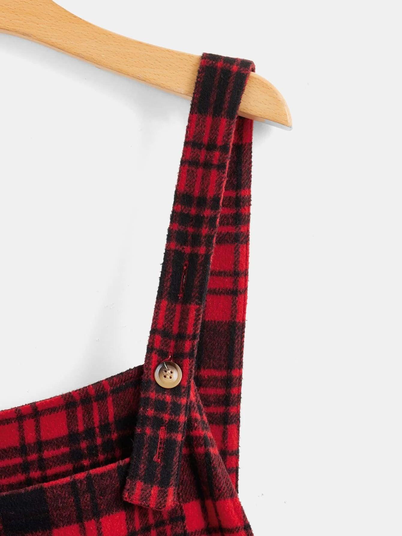 Plaid Print Overall Shorts-Comfy Jumpsuits