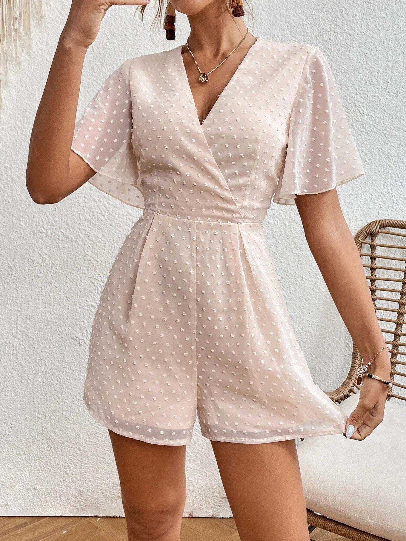 Dot Butterfly Sleeve Romper-Comfy Jumpsuits