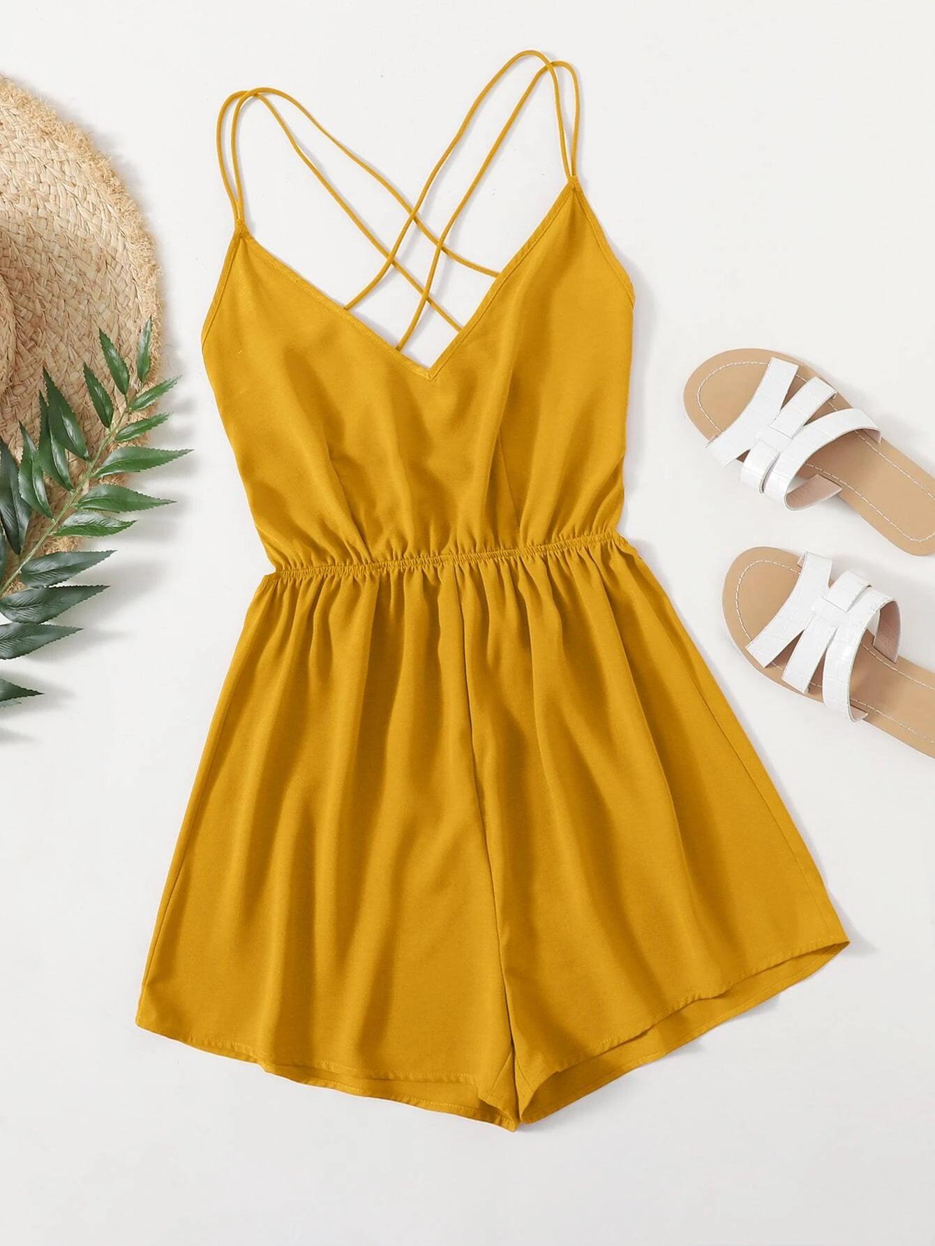 Criss Cross Backless Slip Romper-Comfy Jumpsuits