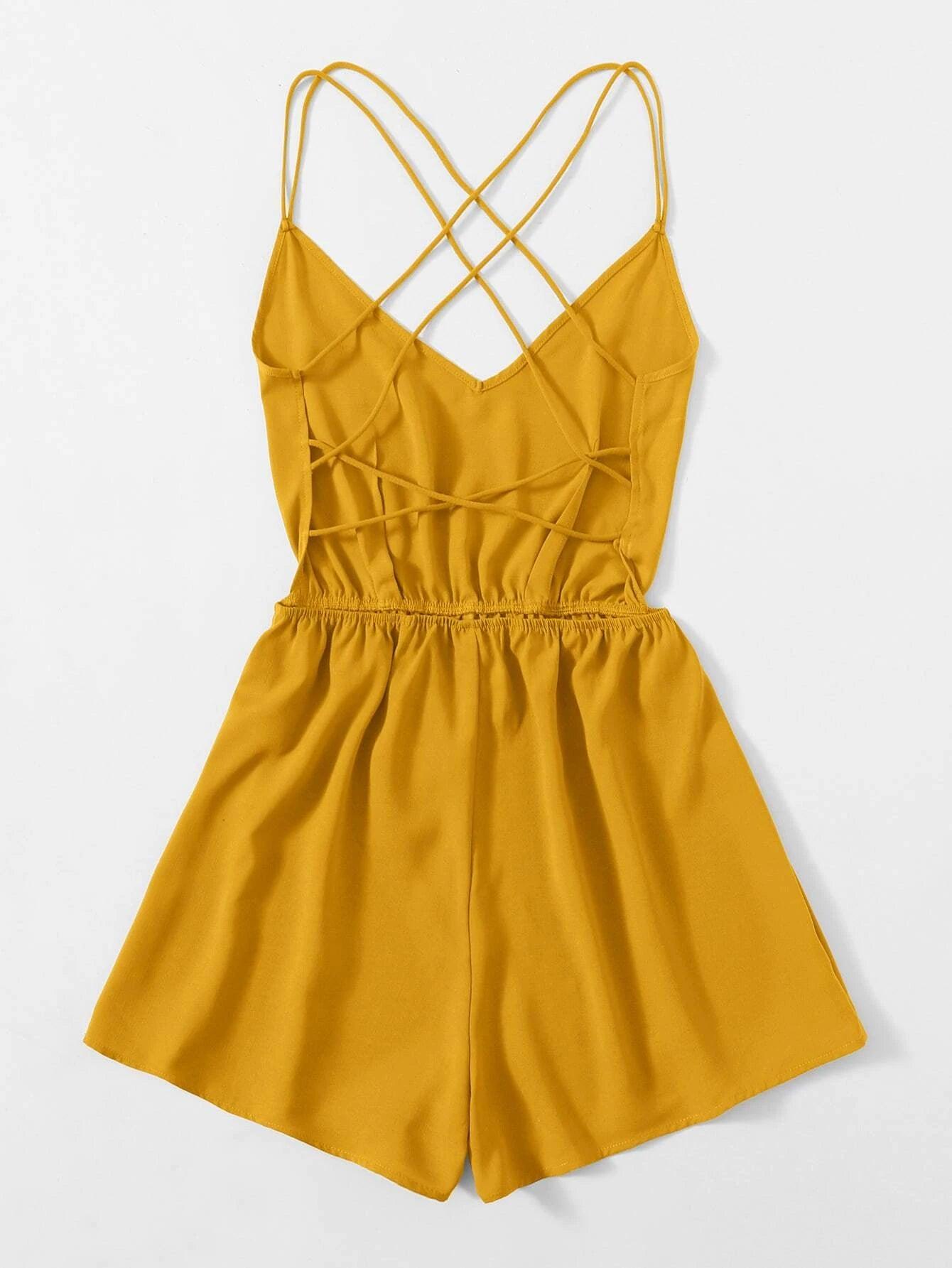 Criss Cross Backless Slip Romper-Comfy Jumpsuits