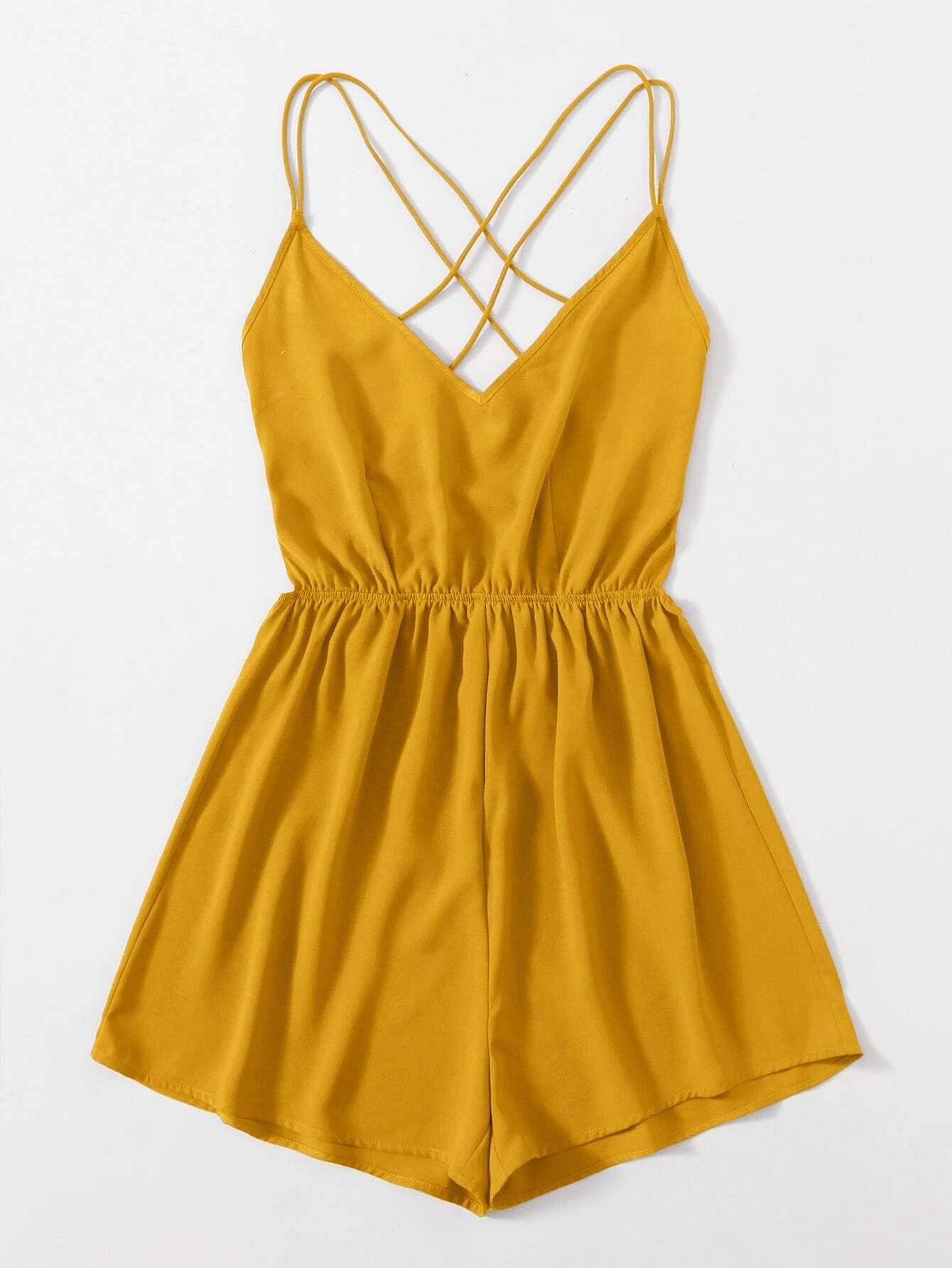 Criss Cross Backless Slip Romper-Comfy Jumpsuits