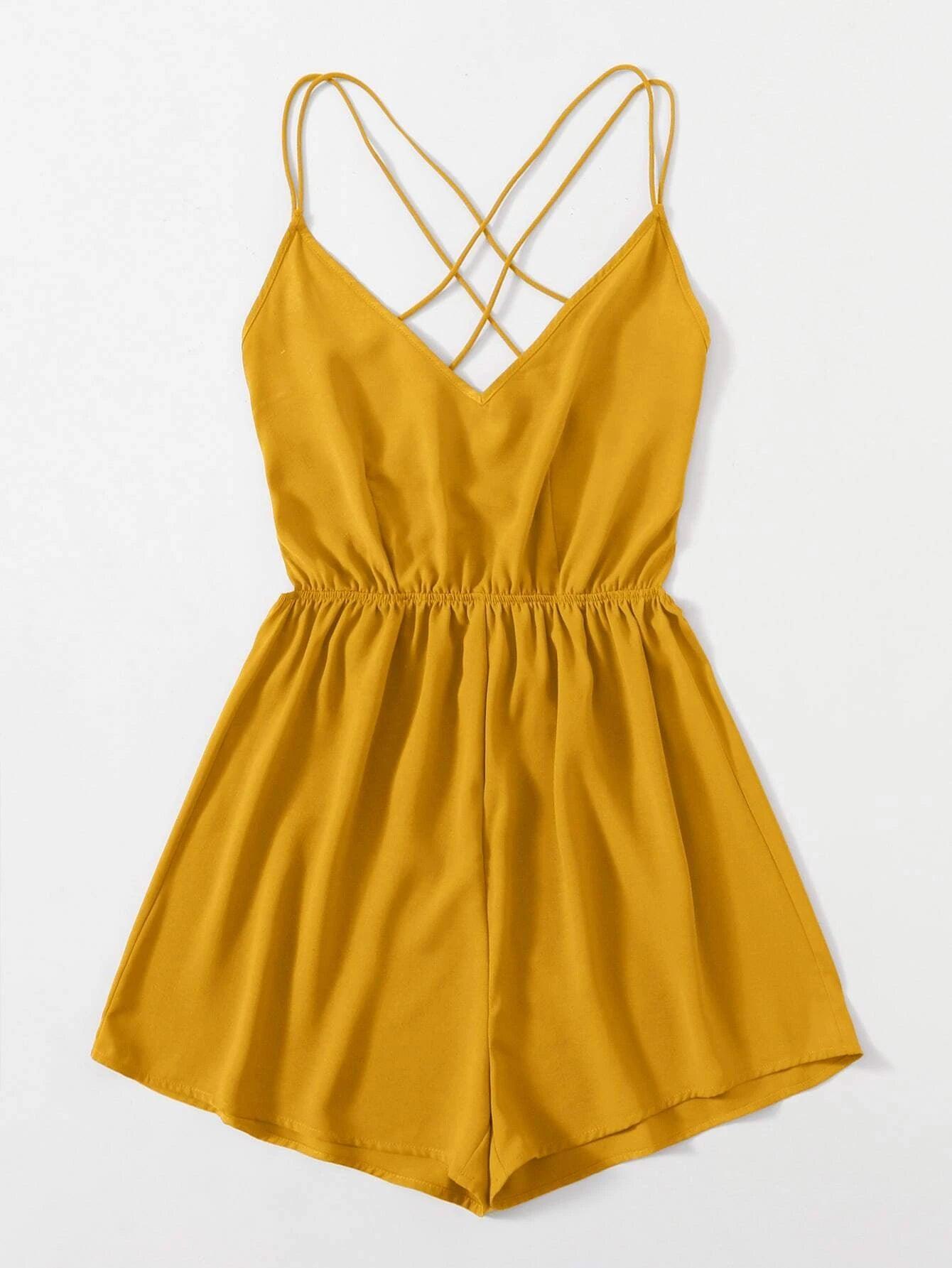 Criss Cross Backless Slip Romper-Comfy Jumpsuits