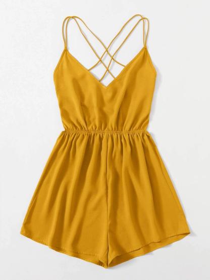 Criss Cross Backless Slip Romper-Comfy Jumpsuits