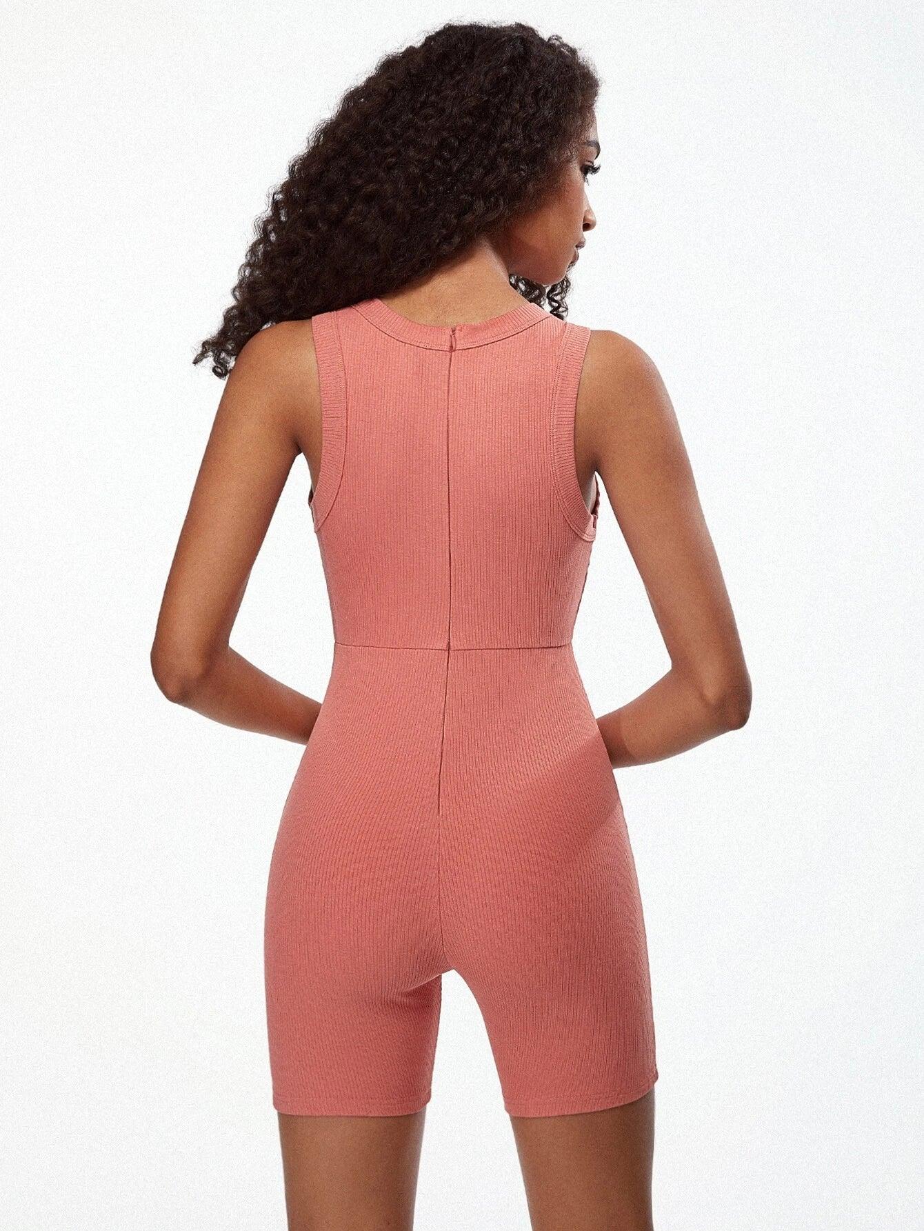 Ribbed Knit Unitard Romper-Comfy Jumpsuits