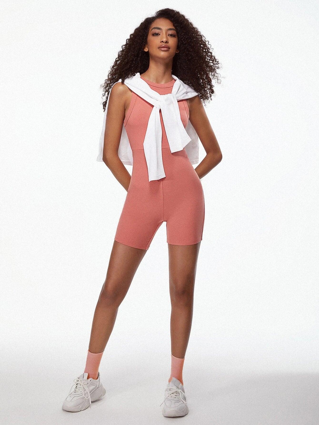 Ribbed Knit Unitard Romper-Comfy Jumpsuits