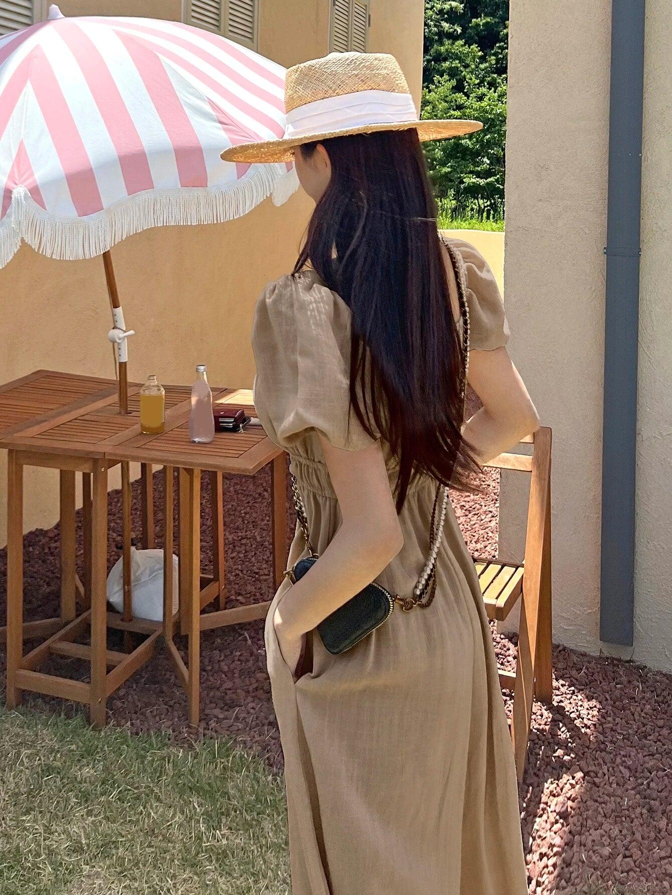 Solid Puff Sleeve Wide Leg Jumpsuit-Comfy Jumpsuits