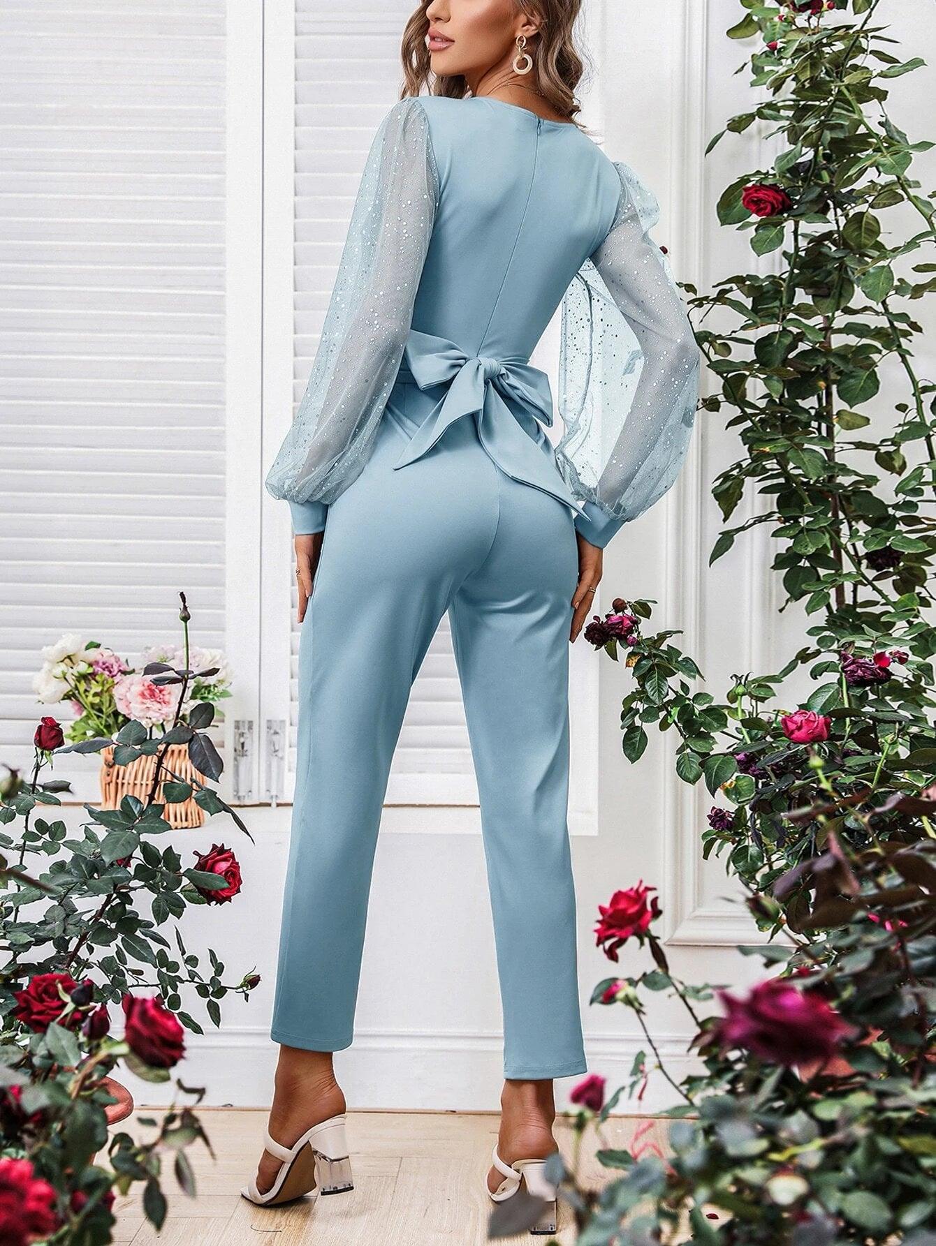 Bishop Sleeve Tie Back Jumpsuit-Comfy Jumpsuits