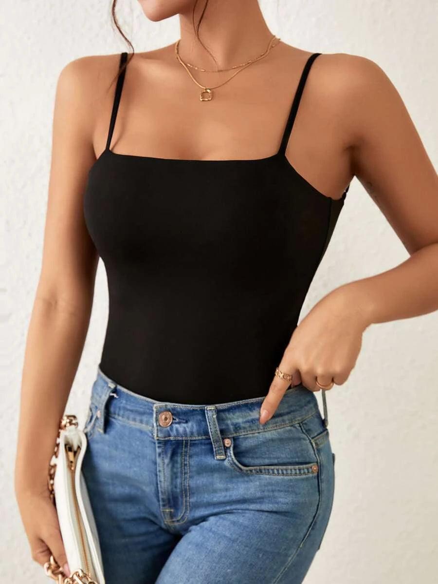 Criss Cross Backless Cami Bodysuit-Comfy Jumpsuits