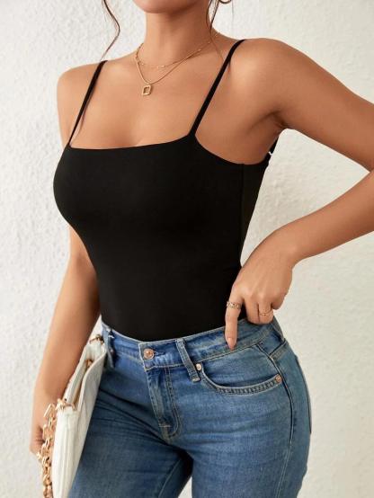 Criss Cross Backless Cami Bodysuit-Comfy Jumpsuits
