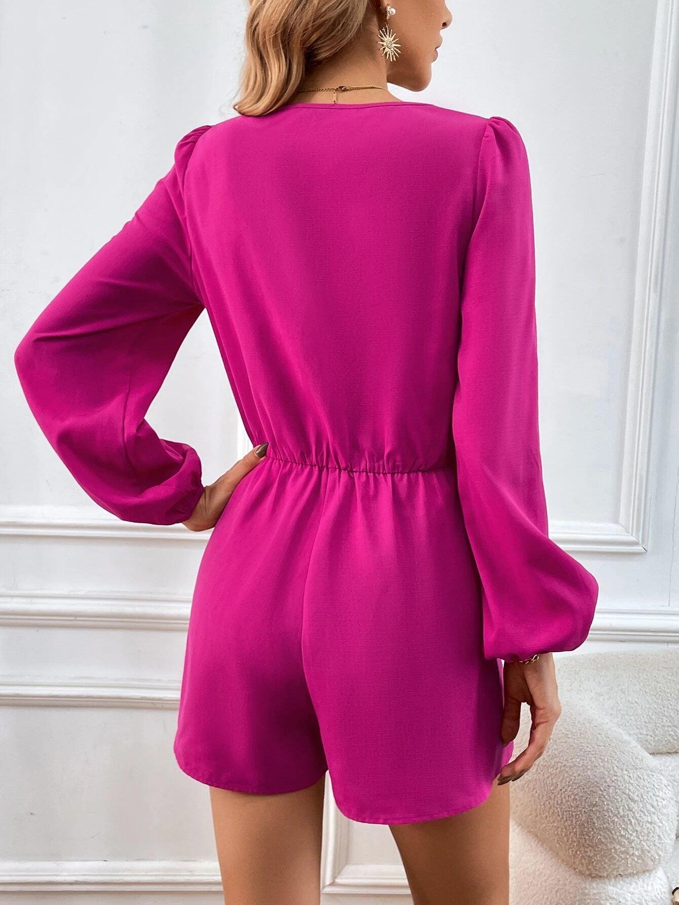 Bishop Sleeve Knot Front Romper-Comfy Jumpsuits