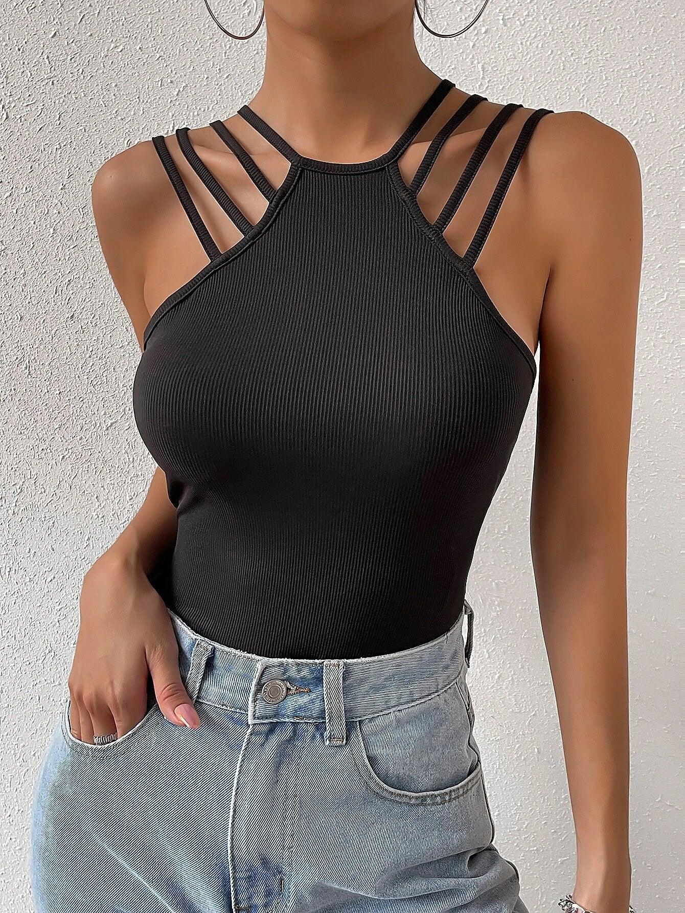 Casual Halter Neck Bodysuit-Comfy Jumpsuits