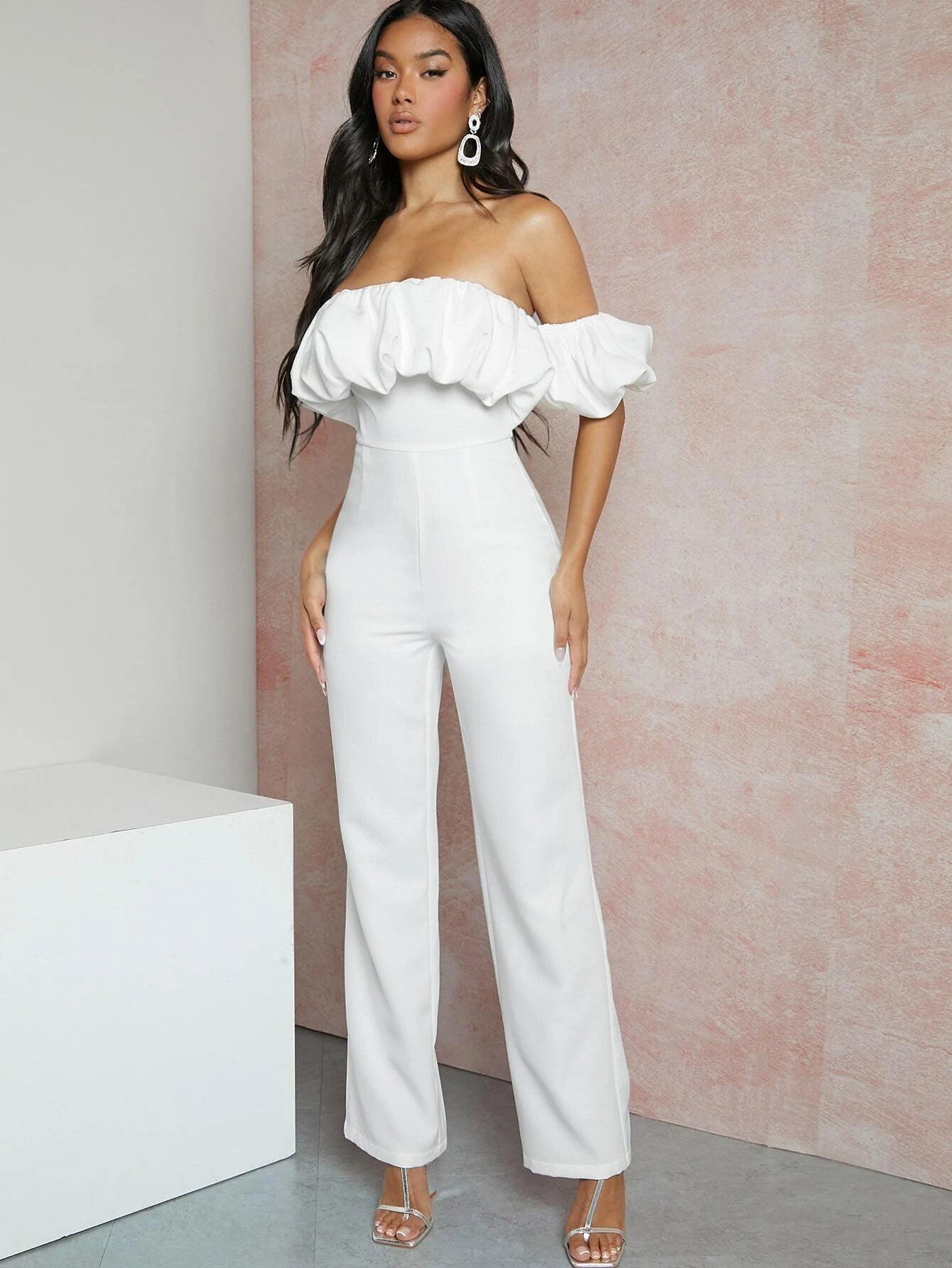 Mellow Off Shoulder Backless Solid Jumpsuit-Comfy Jumpsuits
