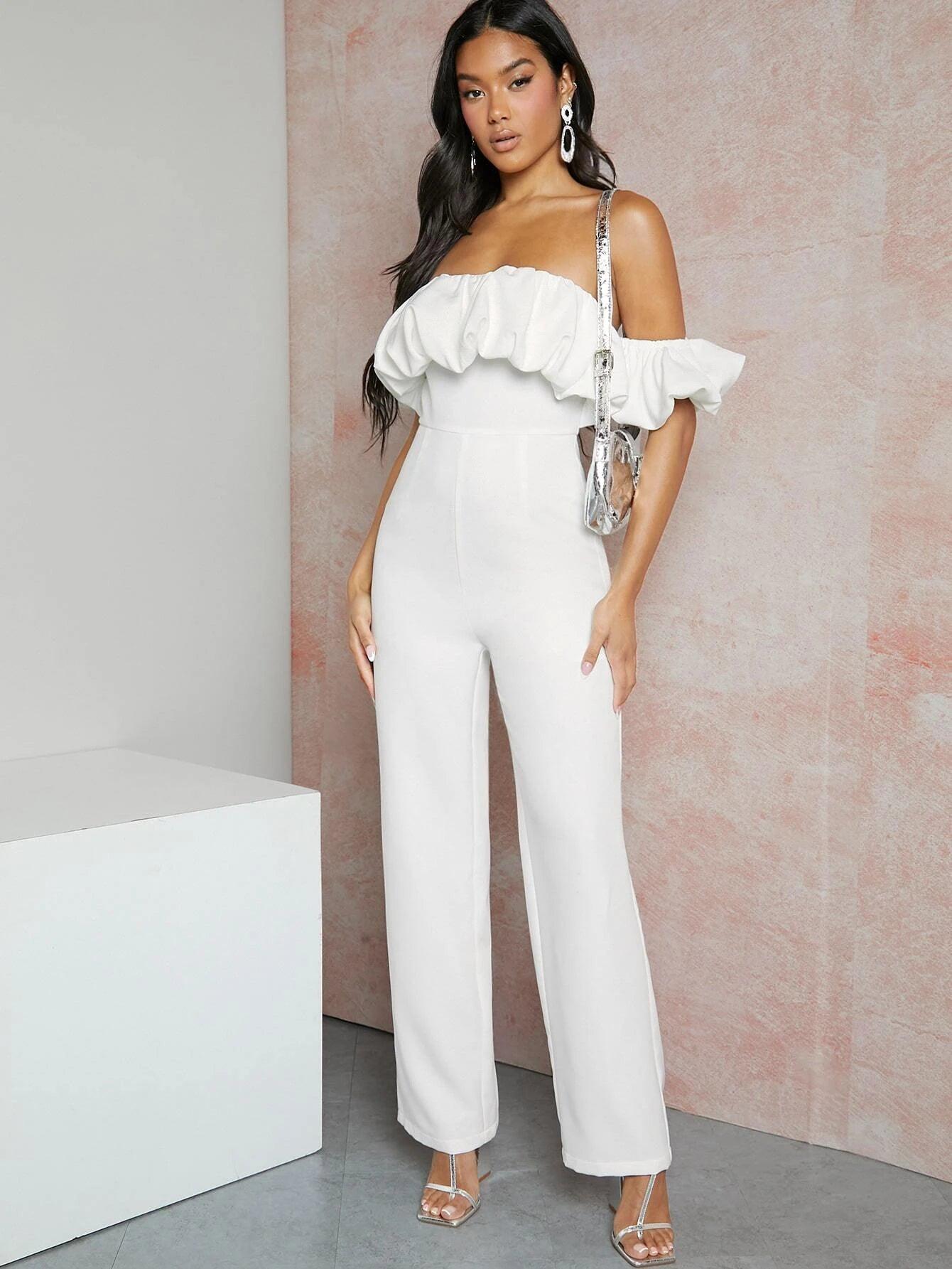 Mellow Off Shoulder Backless Solid Jumpsuit-Comfy Jumpsuits