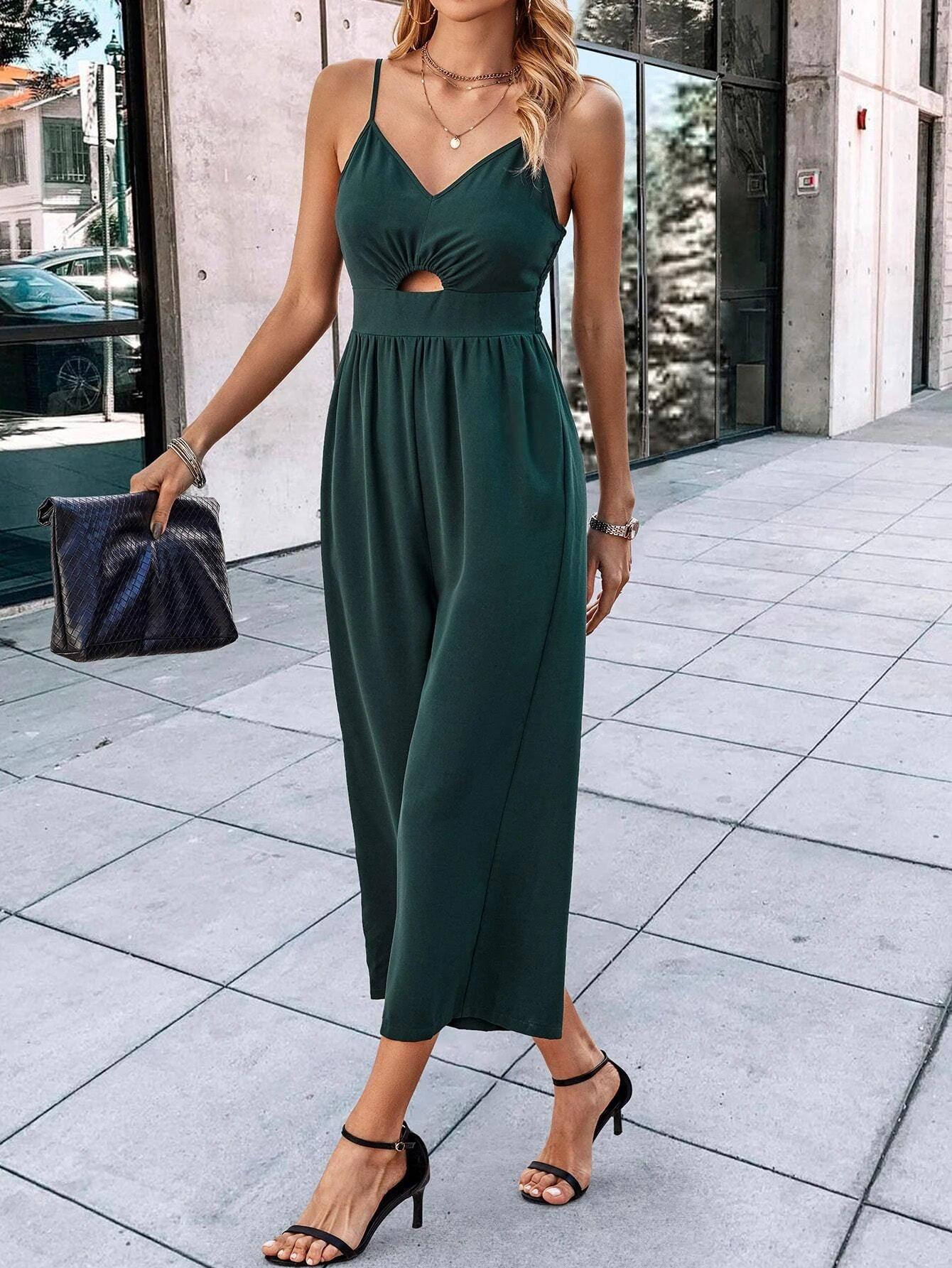 Shirred Back Cami Jumpsuit-Comfy Jumpsuits