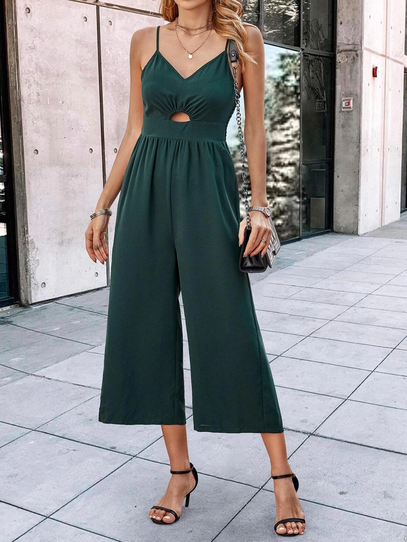 Shirred Back Cami Jumpsuit-Comfy Jumpsuits