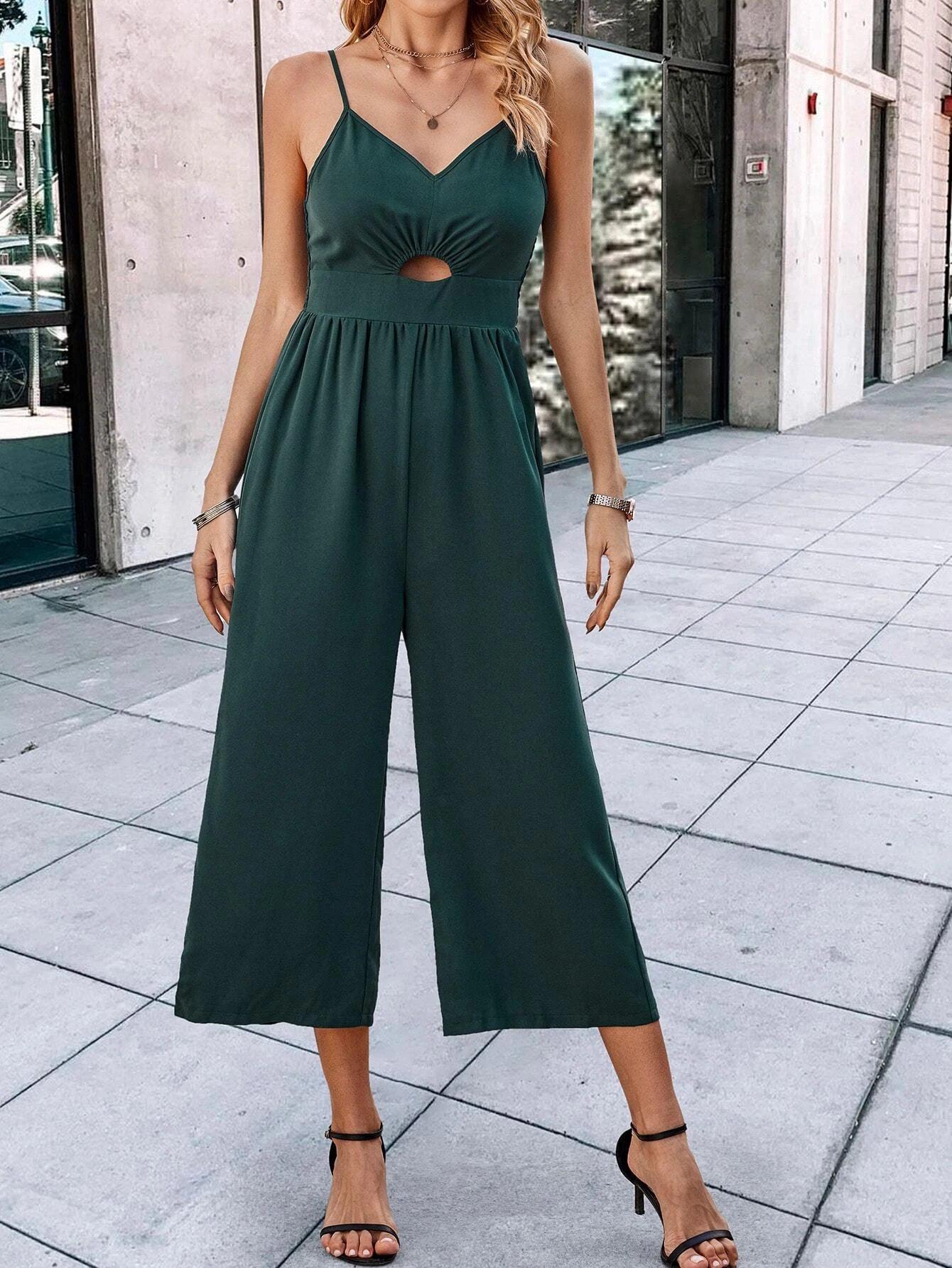 Shirred Back Cami Jumpsuit-Comfy Jumpsuits
