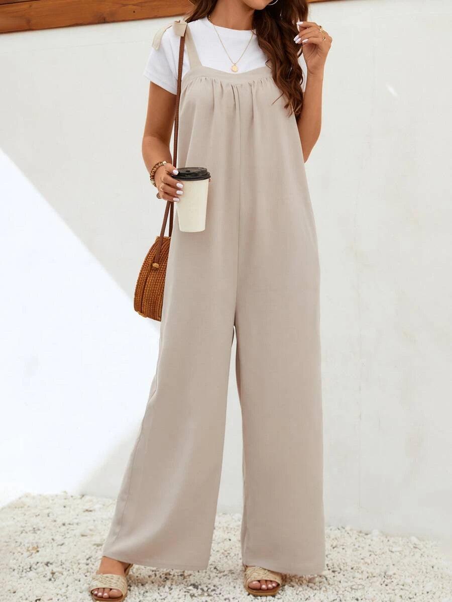 Solid Wide Leg Overall Jumpsuit Without Tee-Comfy Jumpsuits