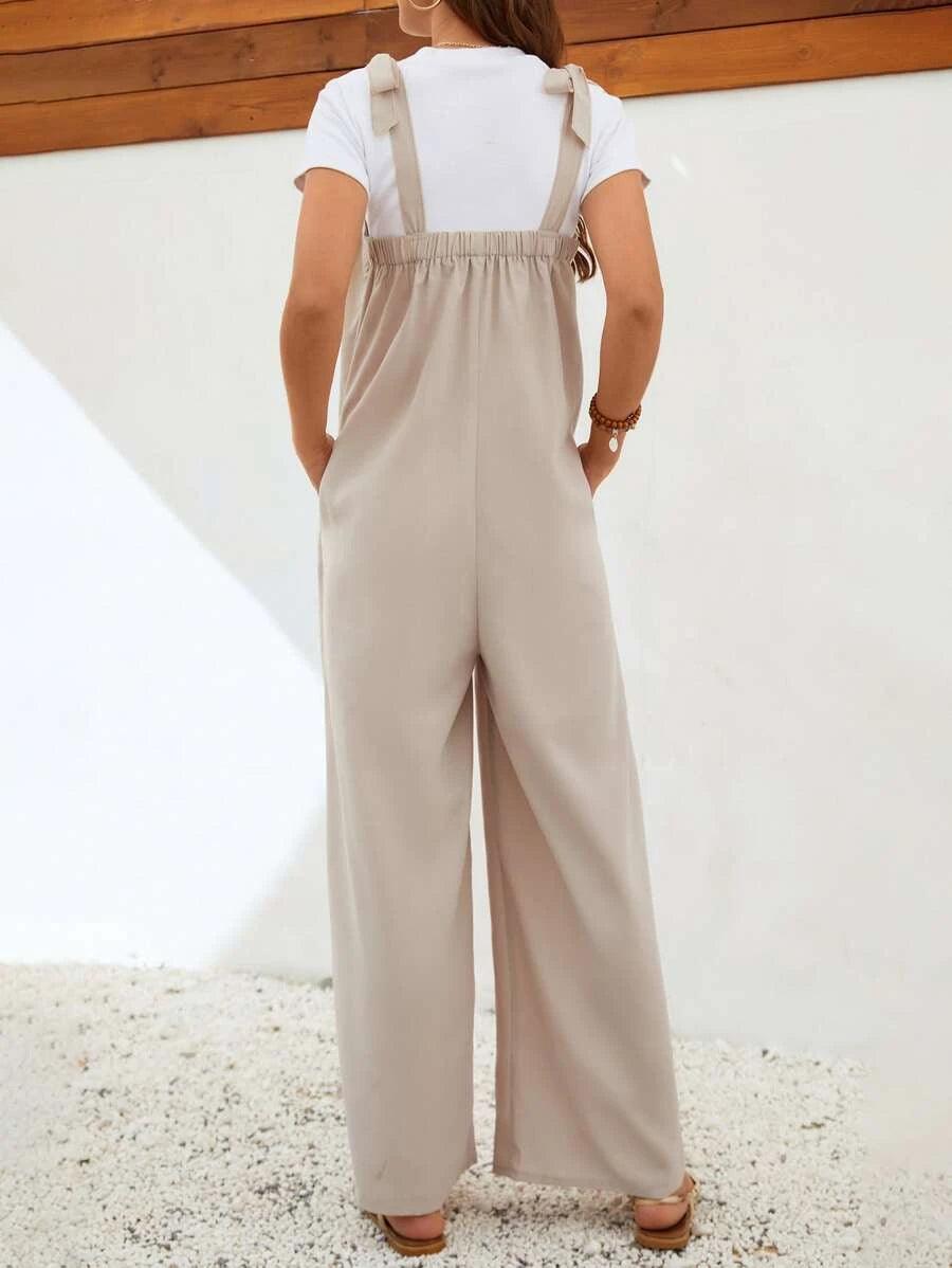 Solid Wide Leg Overall Jumpsuit Without Tee-Comfy Jumpsuits
