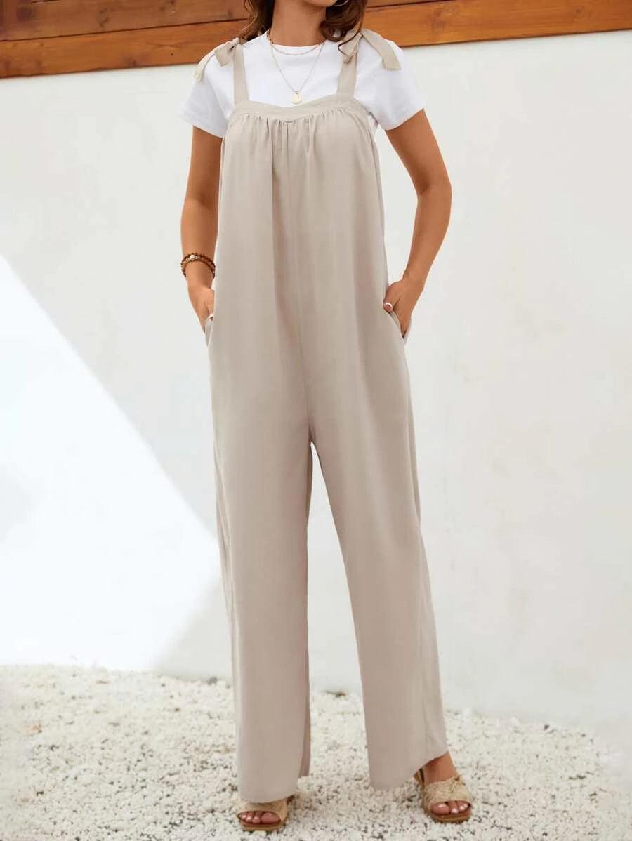 Solid Wide Leg Overall Jumpsuit Without Tee-Comfy Jumpsuits