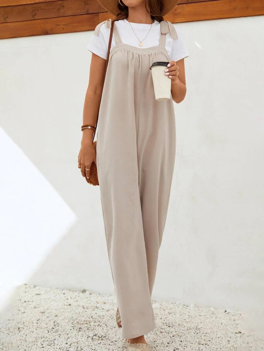 Solid Wide Leg Overall Jumpsuit Without Tee-Comfy Jumpsuits