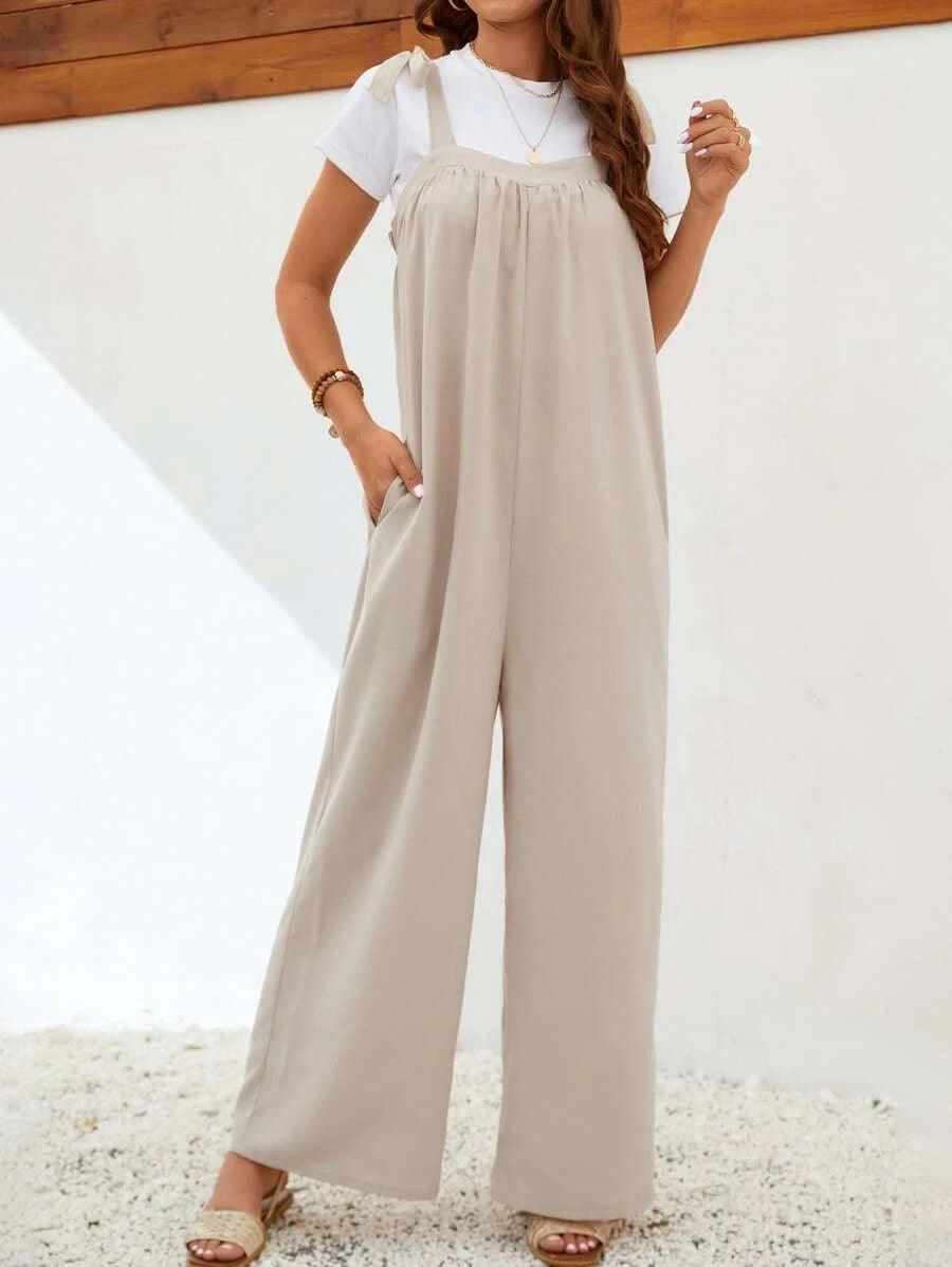 Solid Wide Leg Overall Jumpsuit Without Tee-Comfy Jumpsuits