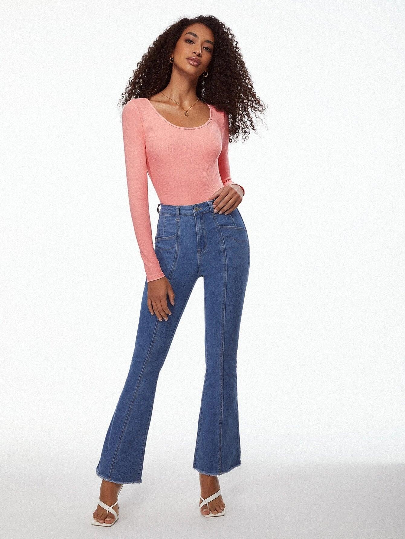 Cotton Solid Scoop Neck Bodysuit-Comfy Jumpsuits