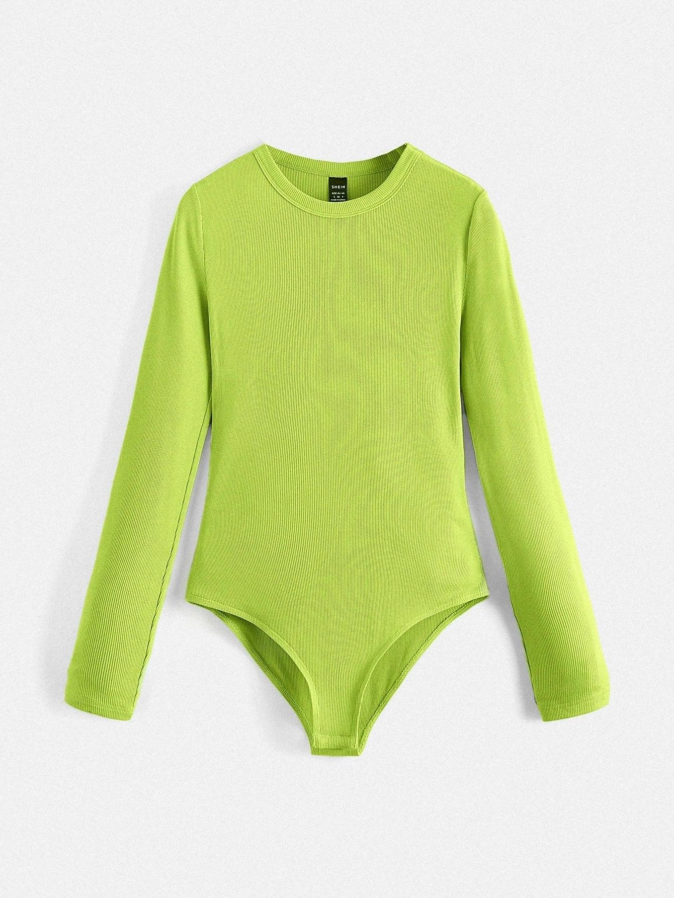 Cotton Solid Ribbed Knit Bodysuit-Comfy Jumpsuits