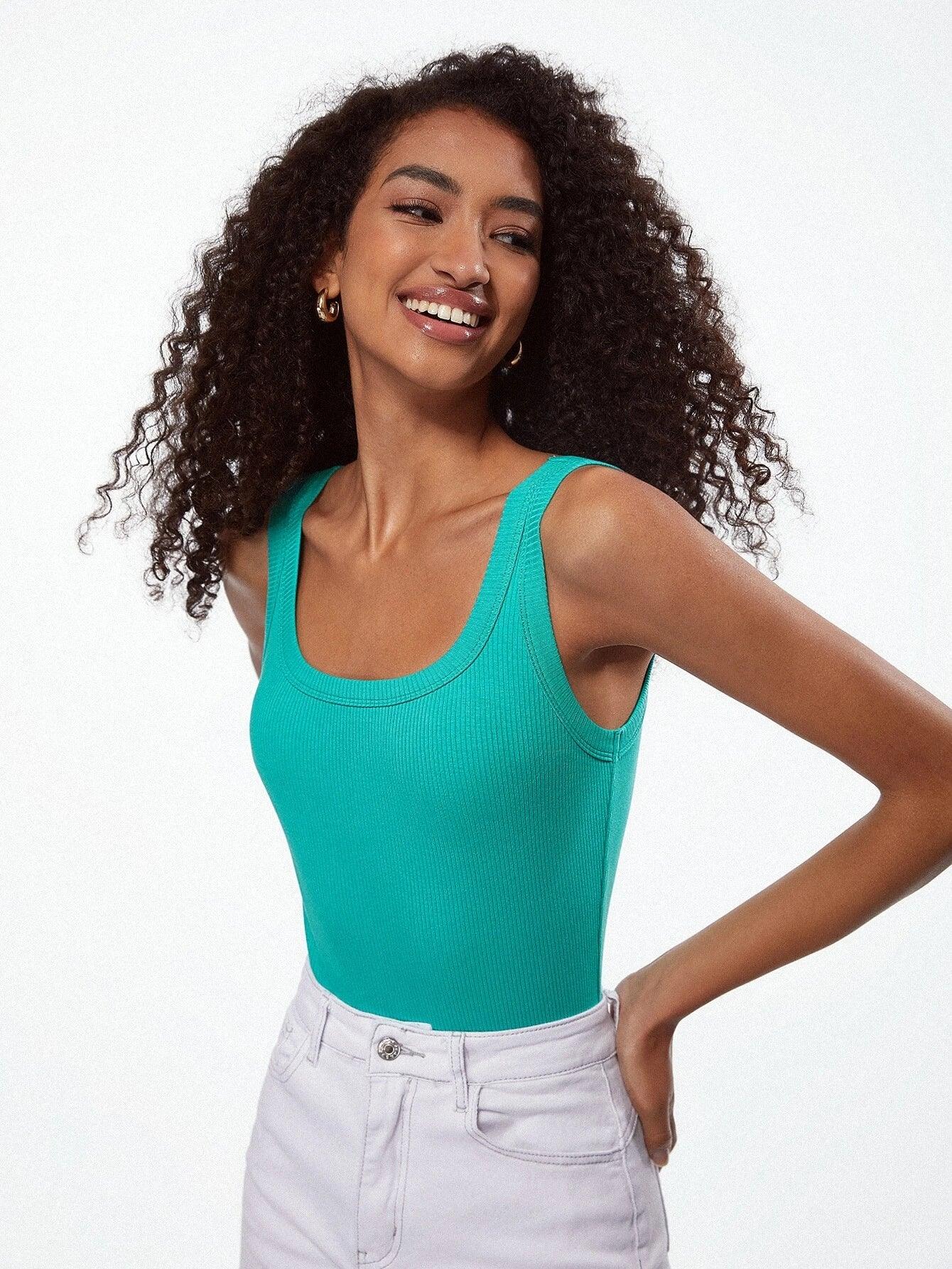Solid Colored Scoop Neck Tank Bodysuit-Comfy Jumpsuits
