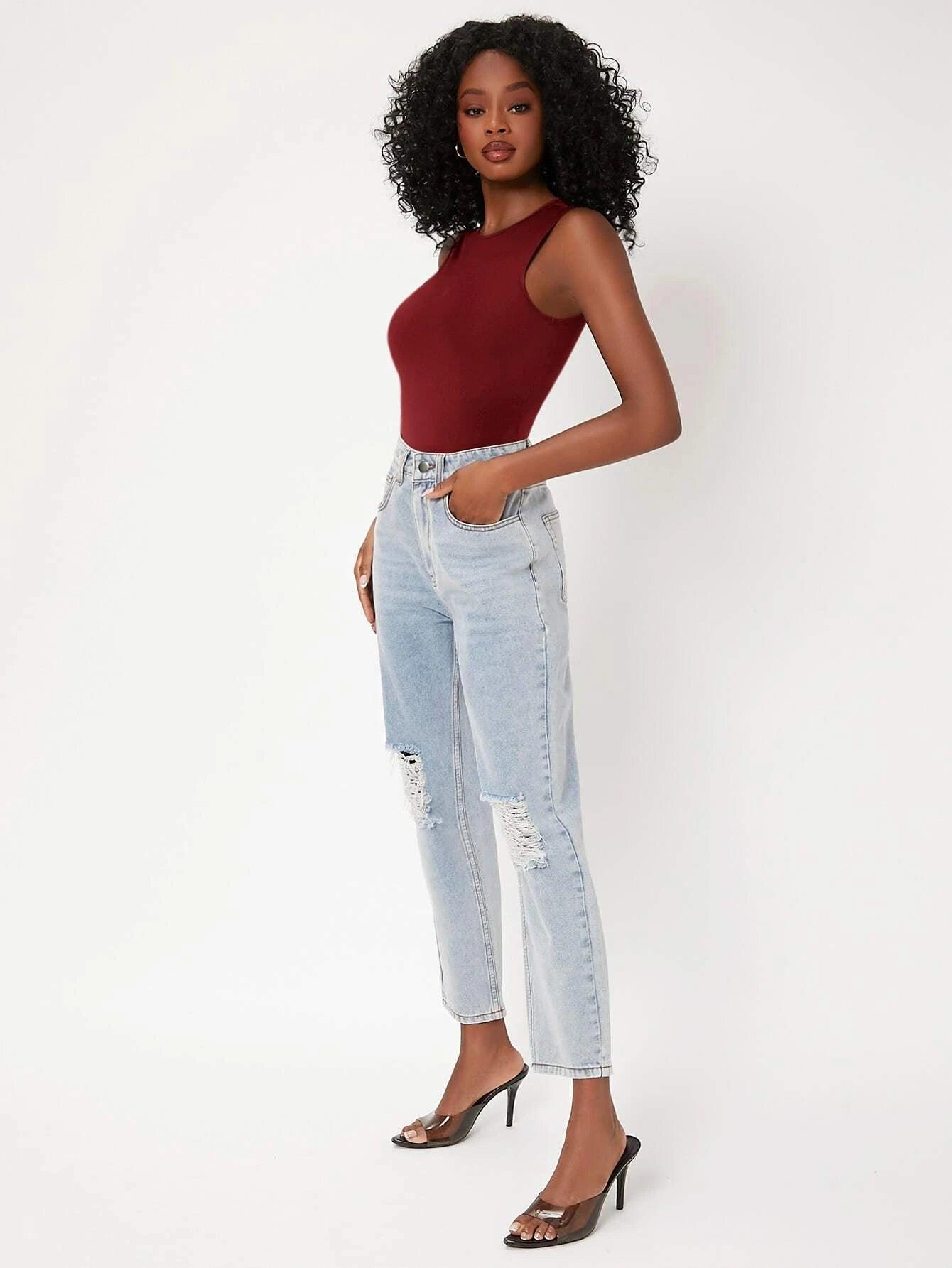 Round Neck Fitted Tank Bodysuit-Comfy Jumpsuits