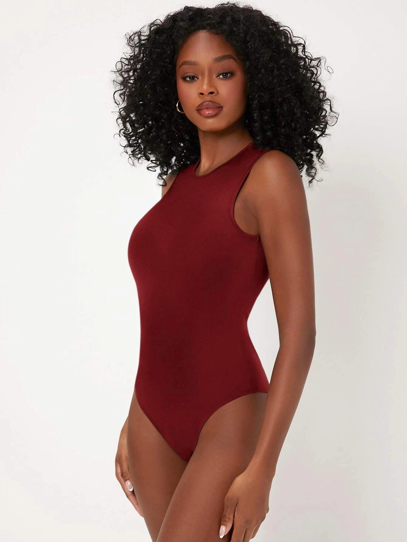 Round Neck Fitted Tank Bodysuit-Comfy Jumpsuits