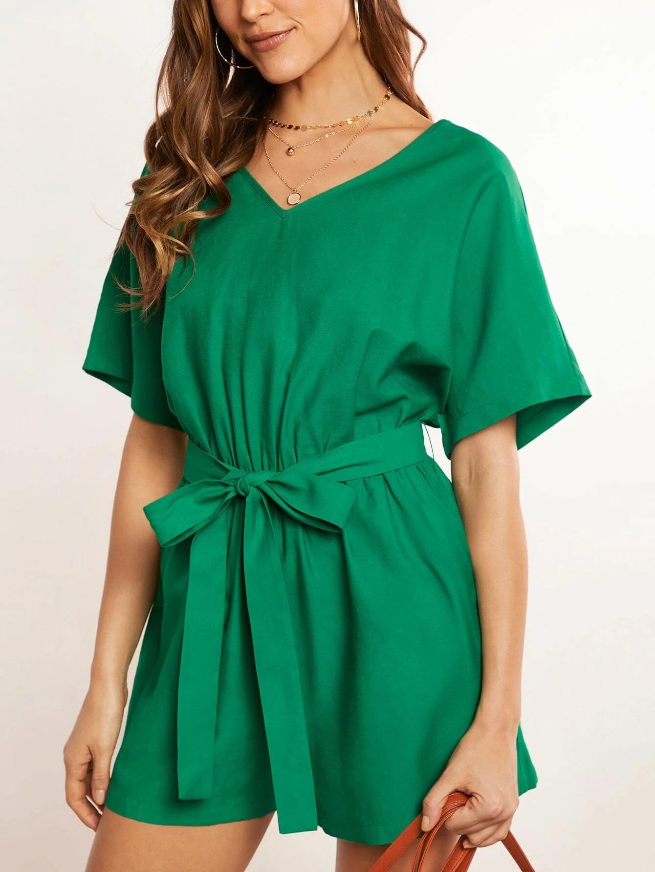 Hidden Pocket Belted Romper With Bow-Comfy Jumpsuits