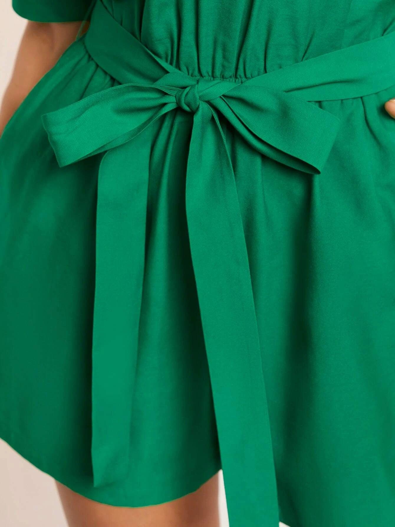 Hidden Pocket Belted Romper With Bow-Comfy Jumpsuits