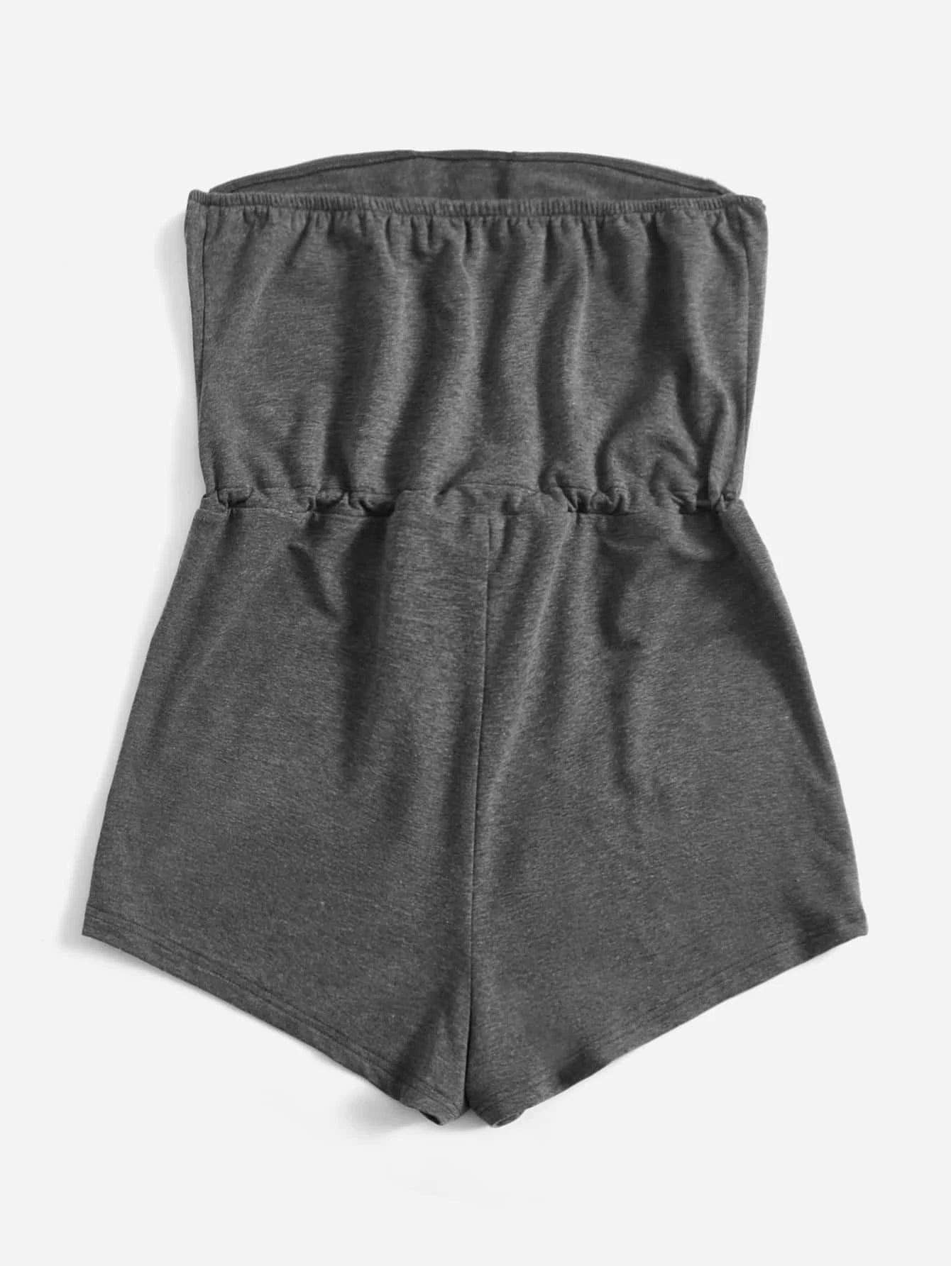 Flap Pocket Drawstring Waist Tube Romper-Comfy Jumpsuits